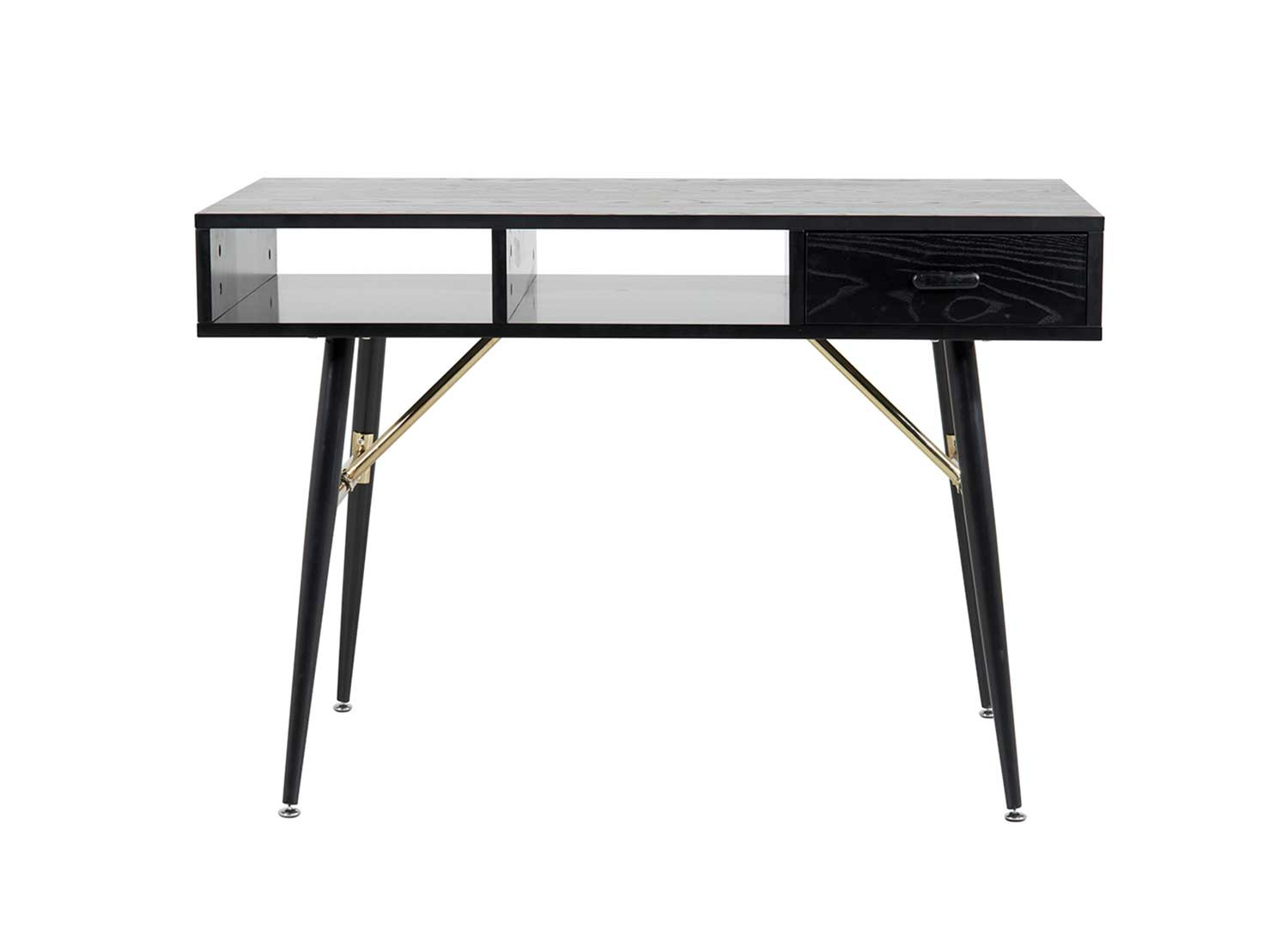 Bureau noir et acier doré 1 tiroir et 2 niches