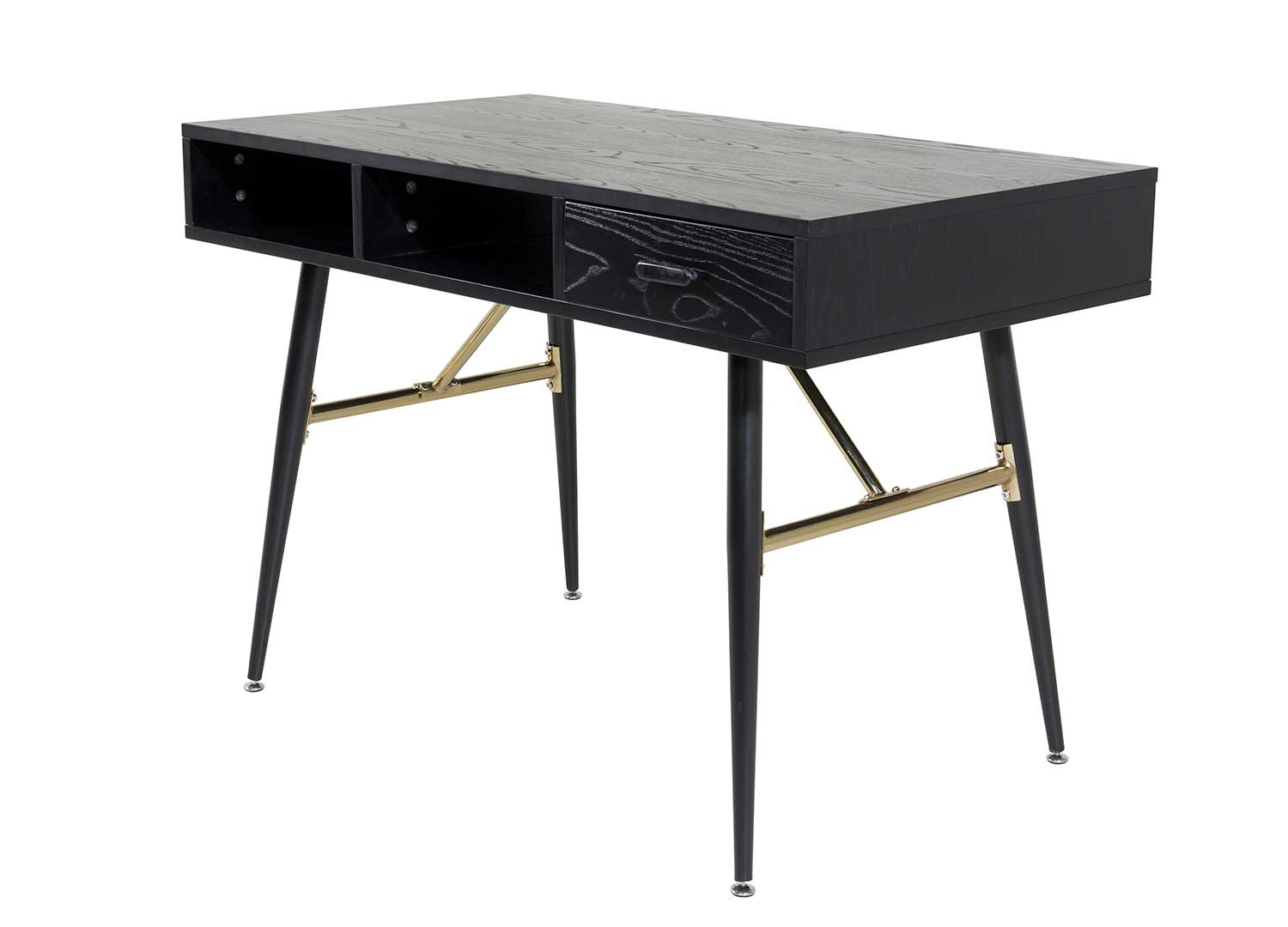 Bureau noir et acier doré 1 tiroir et 2 niches