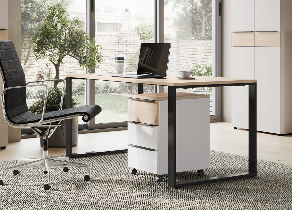 Bureau ordinateur chêne clair et noir 160 cm Oviedo
