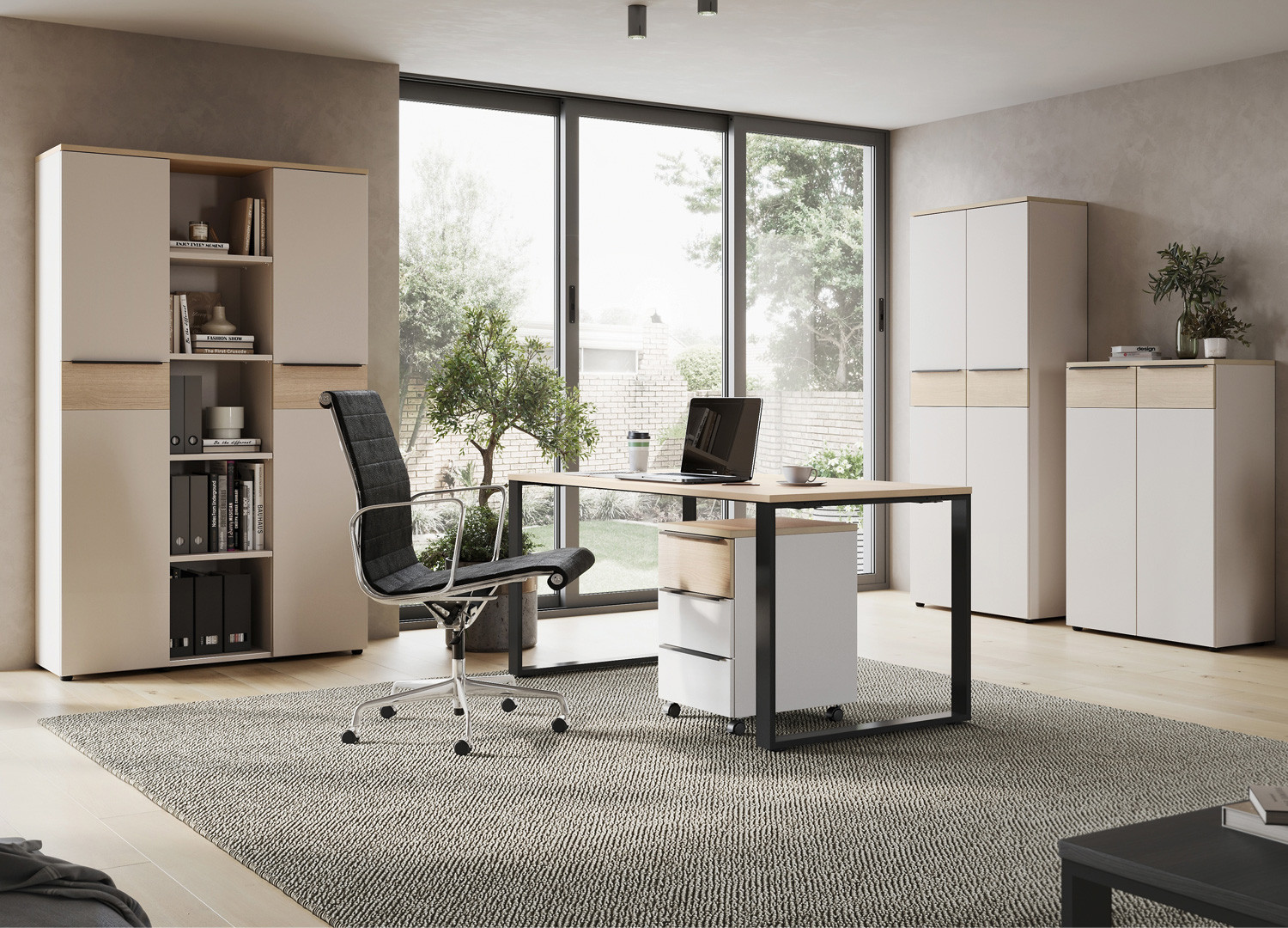 Bureau ordinateur chêne clair et noir 160 cm Oviedo
