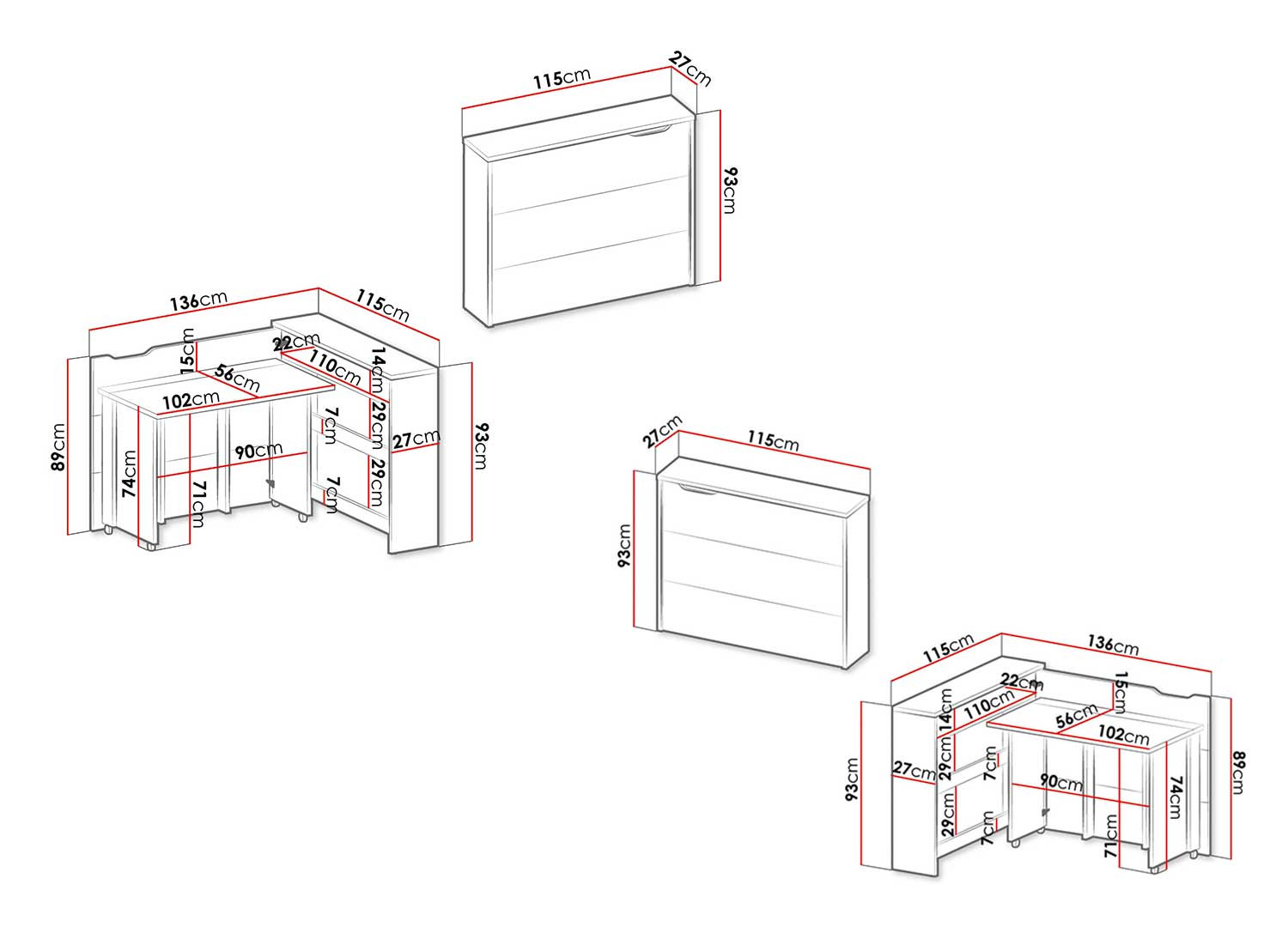 Bureau pliant blanc 115 cm Work Concept