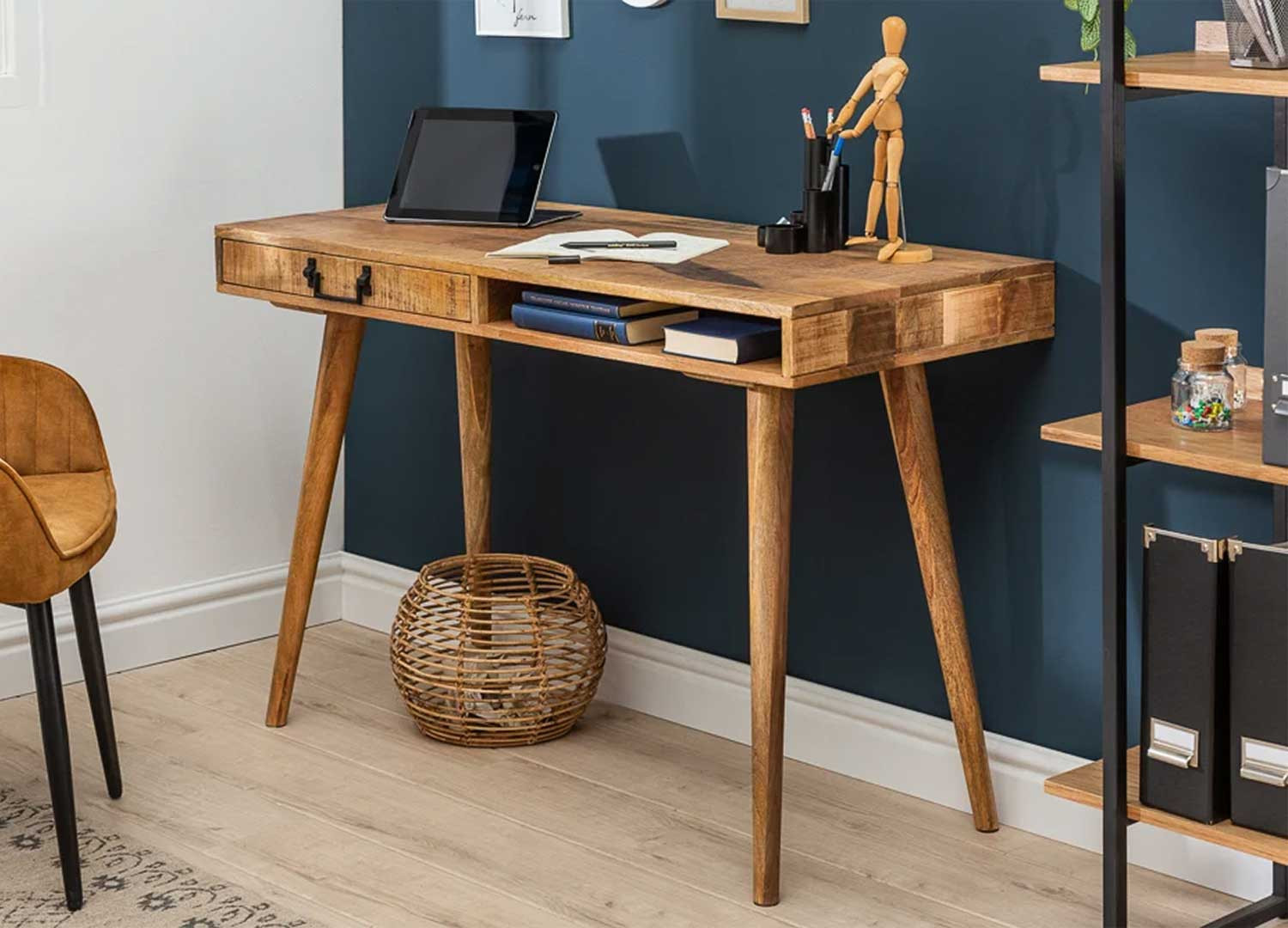 Bureau secrétaire bois de manguier 1 tiroir, 1 niche