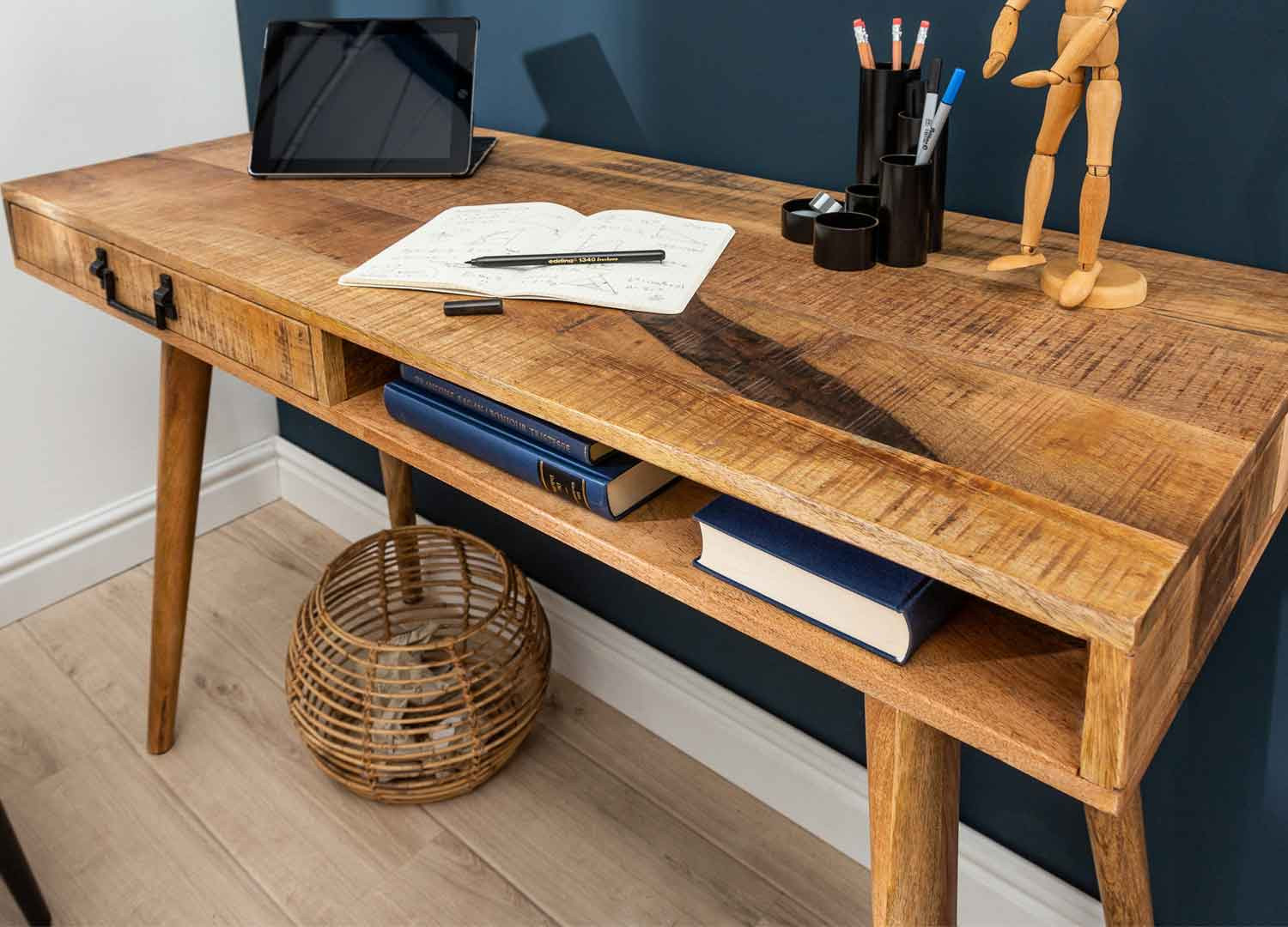 Bureau secrétaire bois de manguier 1 tiroir, 1 niche