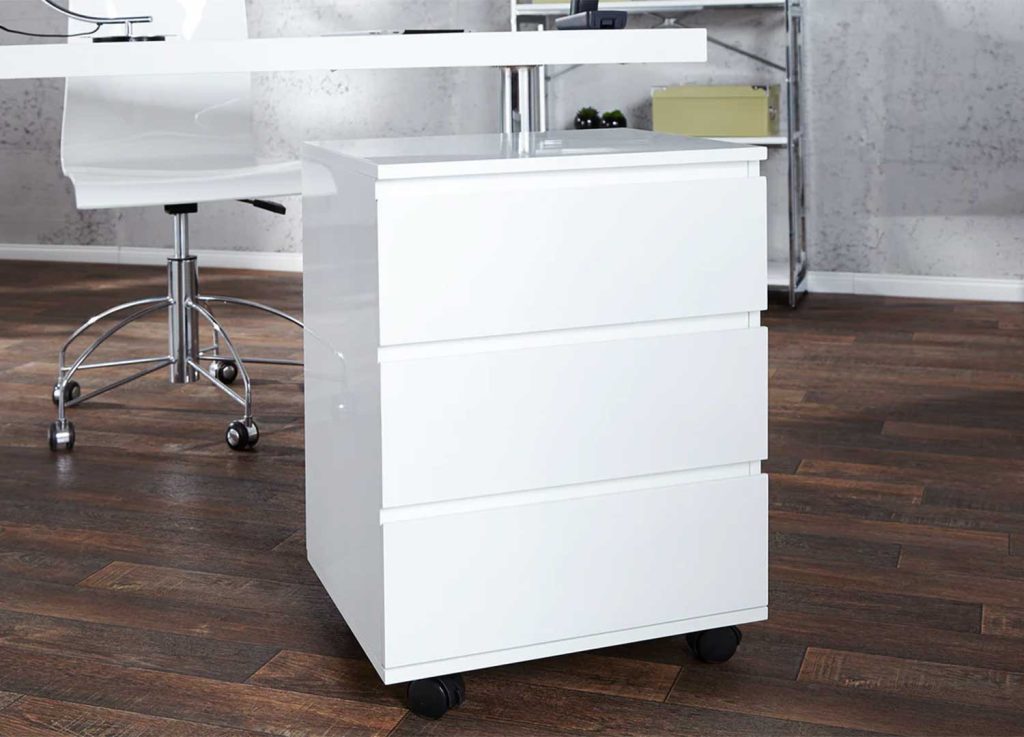 Caisson blanc laqué 3 tiroirs sur roulettes