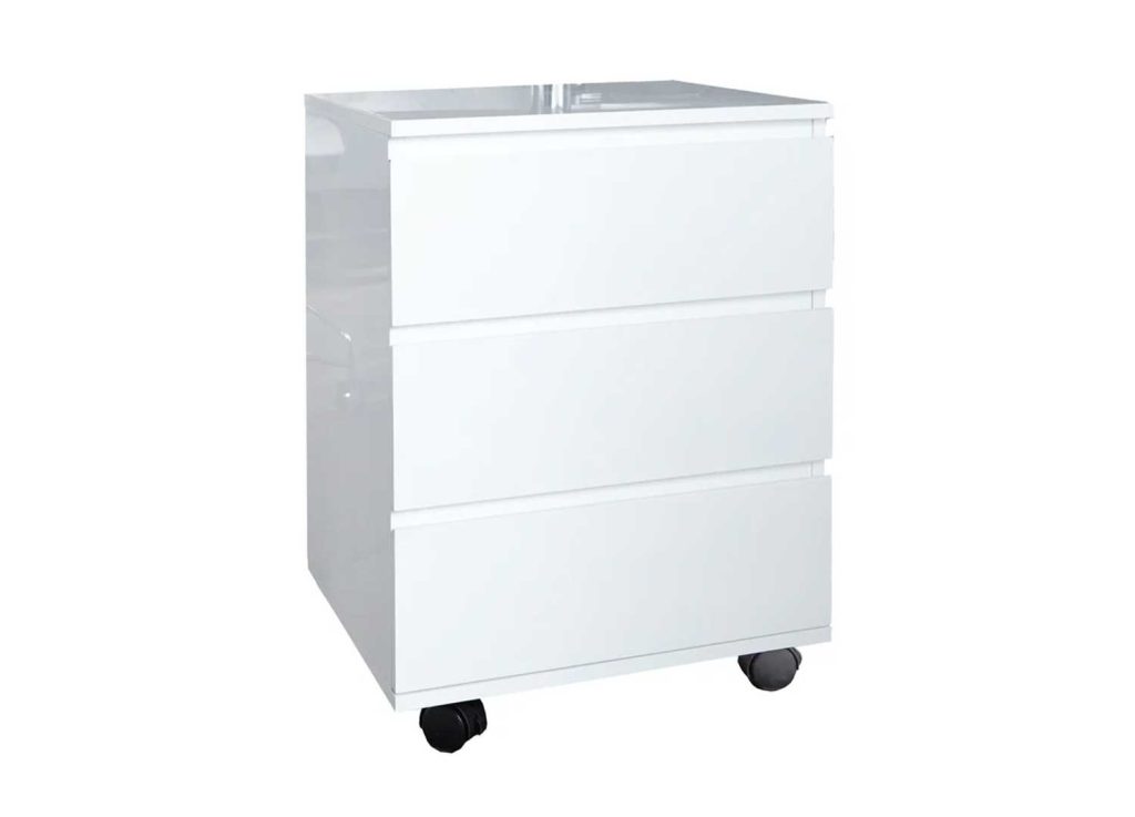 Caisson blanc laqué 3 tiroirs sur roulettes