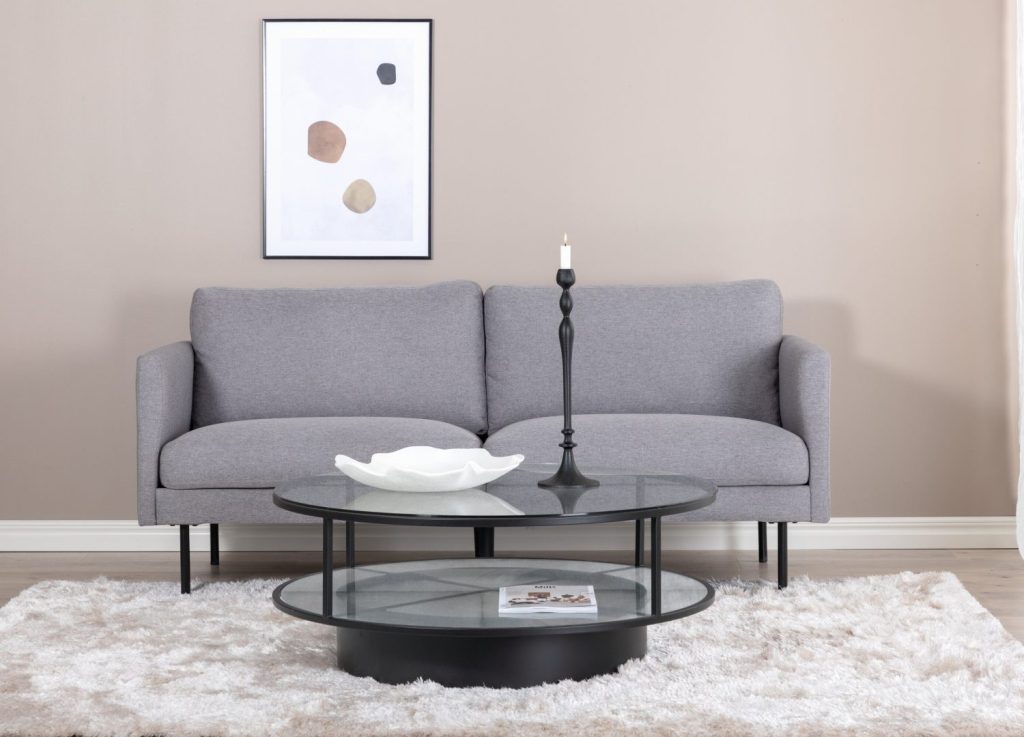 Canapé 2 places Zoom tissu gris 180 cm mis en scène dans un salon