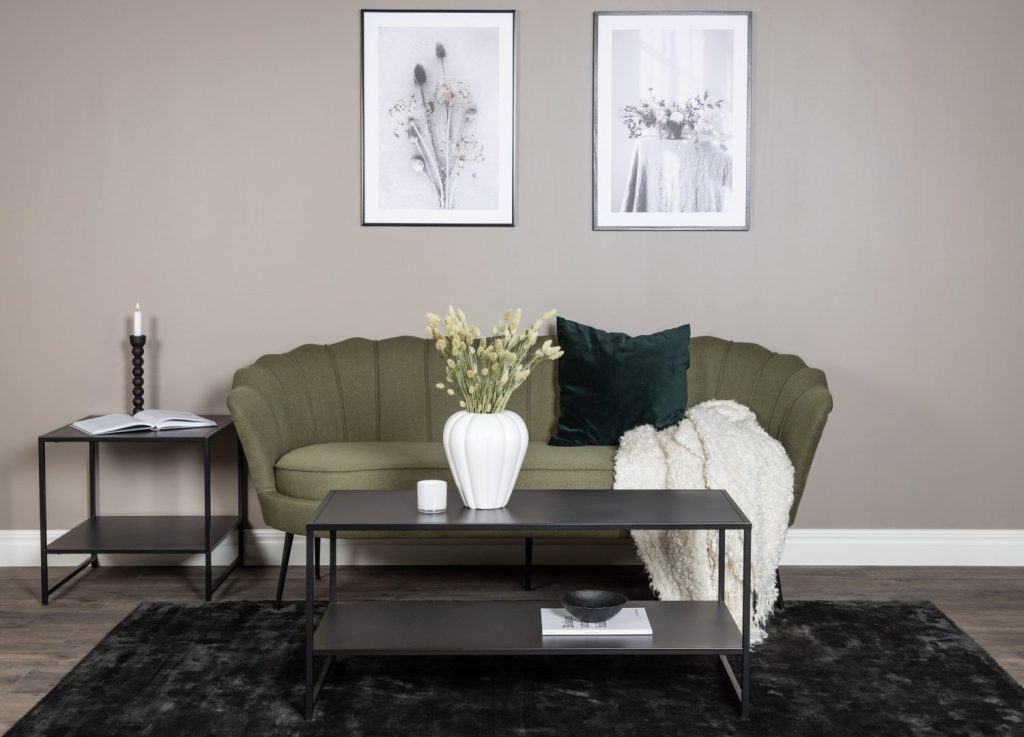 Canapé 3 places Calais tissu vert 180 cm mis en scène dans un salon