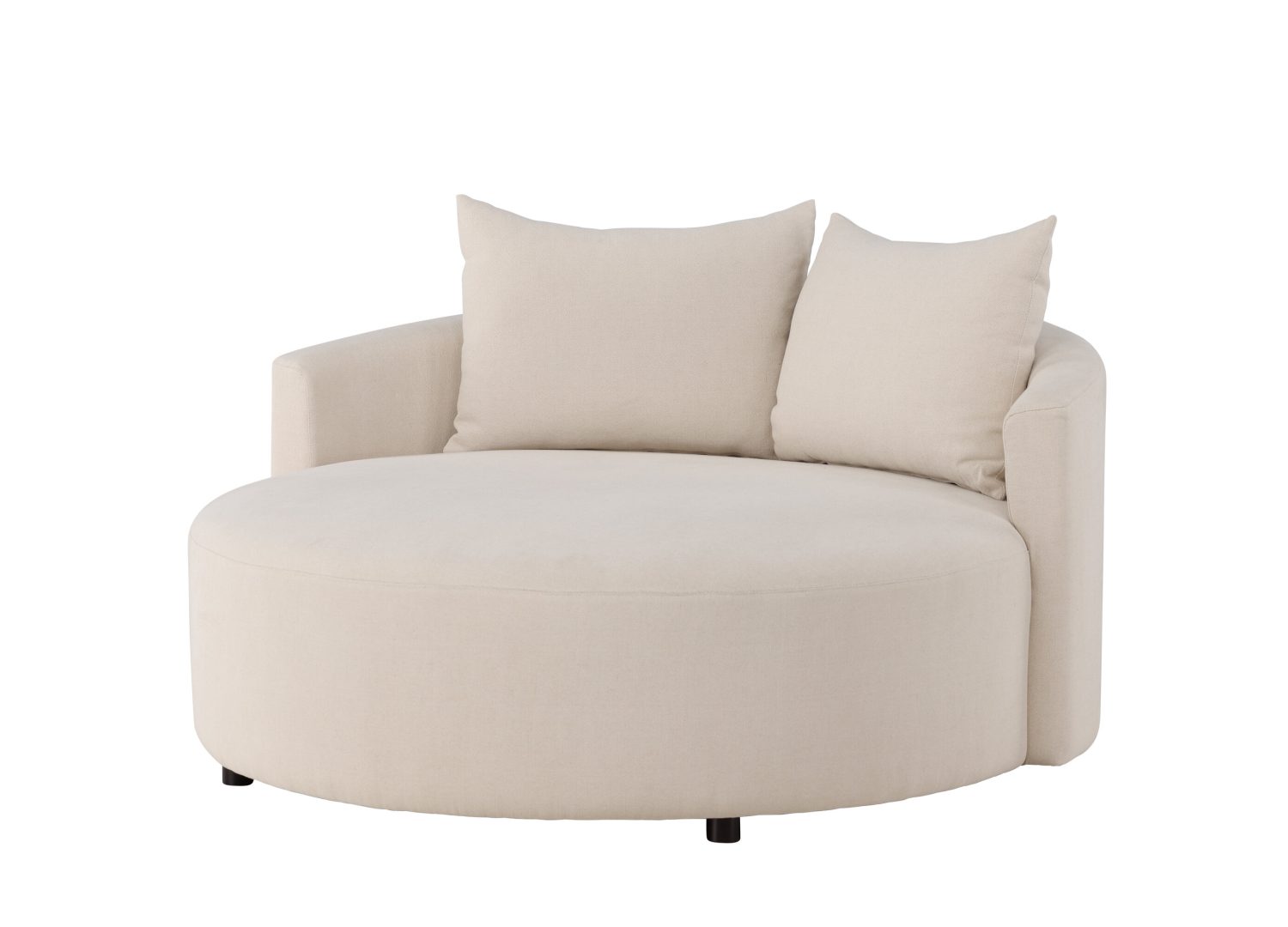 Canapé 3 places Kelso tissu effet lin beige Ø 150 cm vu sous un autre angle