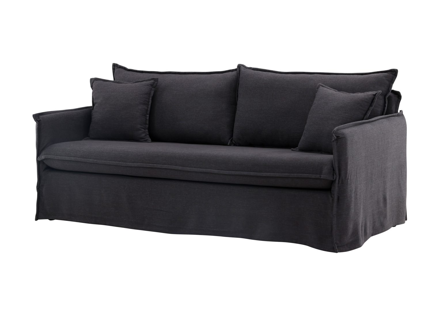 Canapé 3 places Nova tissu effet lin noir 200 cm vu sous un autre angle