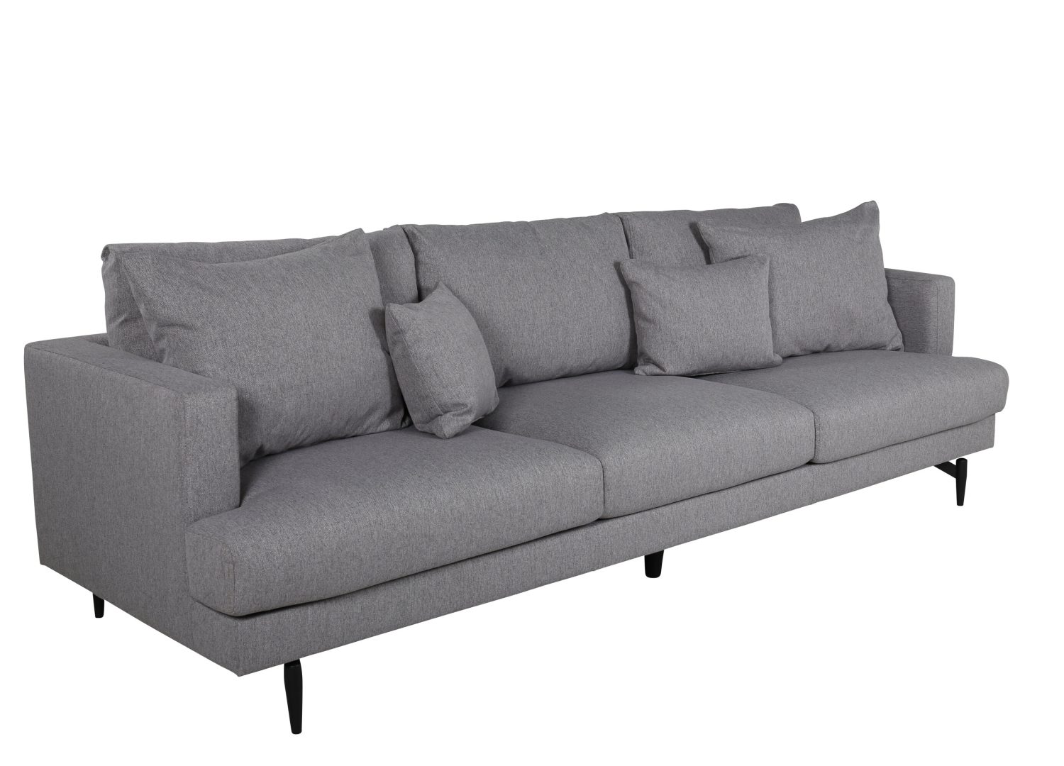 Canapé 3 places Sofia tissu gris 260 cm vu sous un autre angle