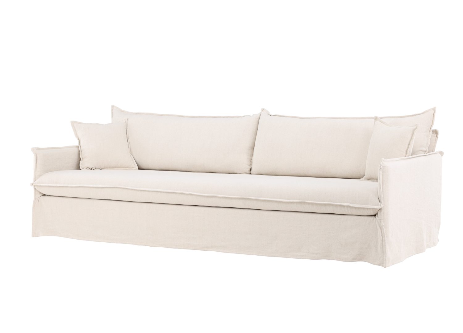 Canapé 4 places Nova tissu effet lin beige 275 cm vu sous un autre angle