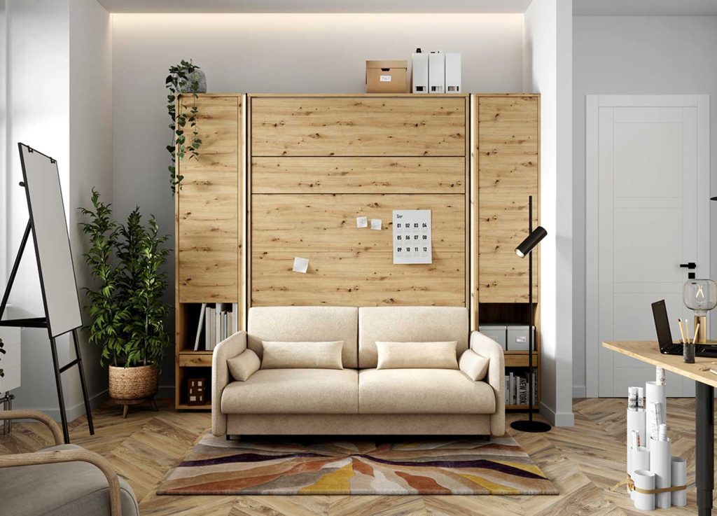 Canapé beige pour lit escamotable vertical 140x200 cm Bed Concept