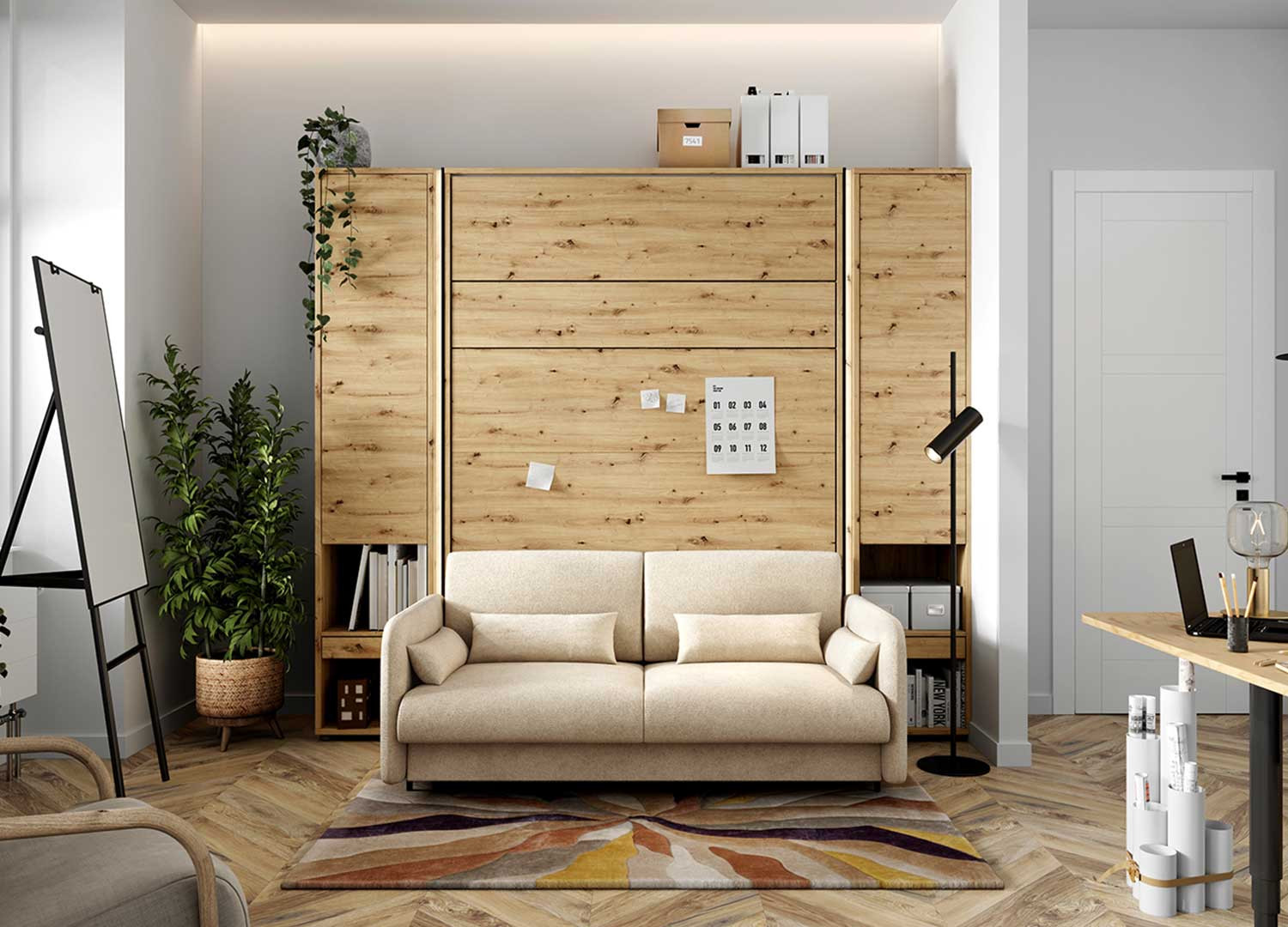Canapé beige pour lit escamotable vertical 140x200 cm Bed Concept
