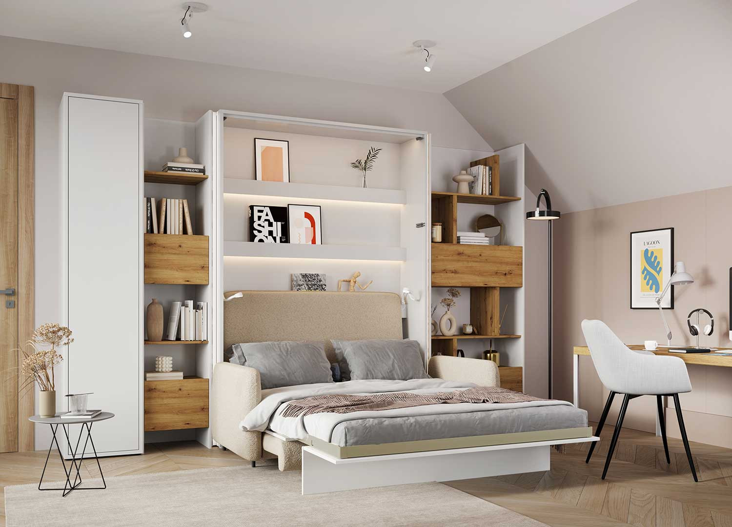 Canapé beige pour lit escamotable vertical 140x200 cm Bed Concept