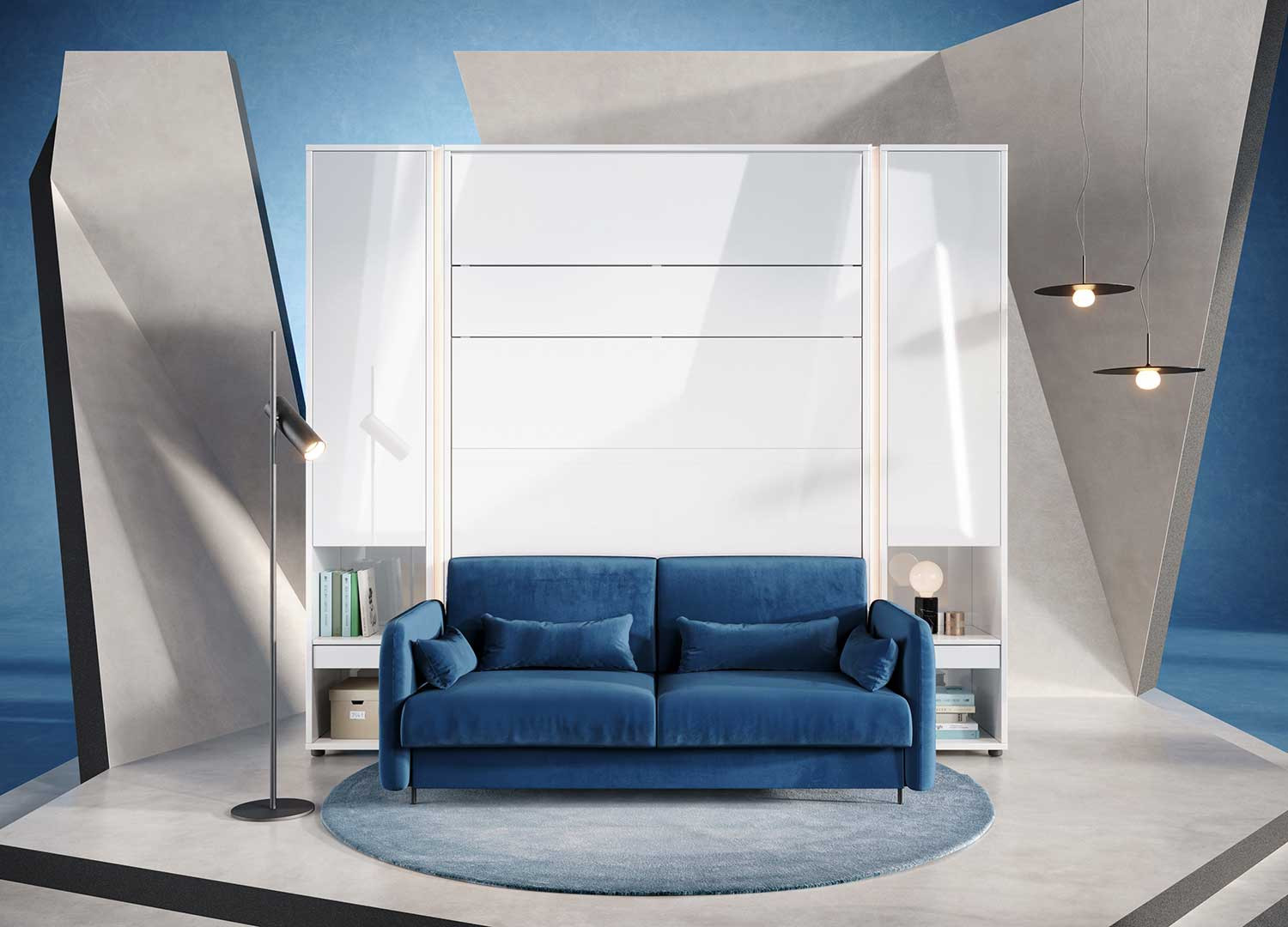 Canapé bleu pour lit escamotable vertical 140x200 cm Bed Concept