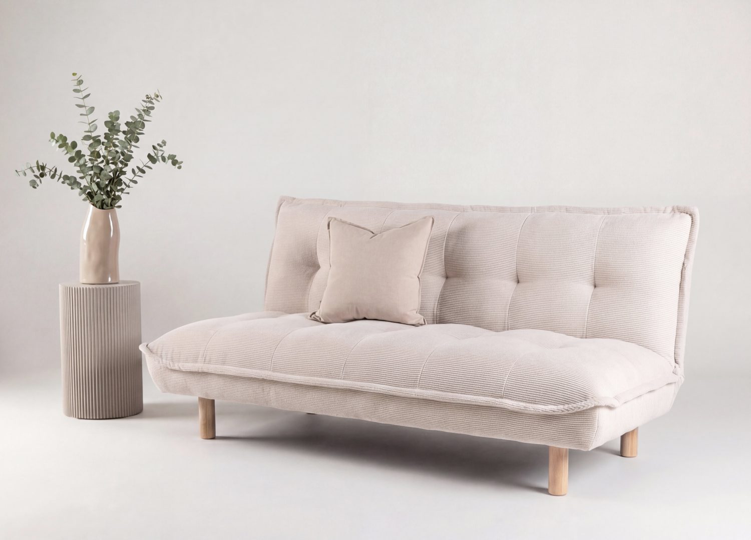 Canapé convertible 2 places Gertrud velours côtelé beige 182 cm mis en scène dans un salon