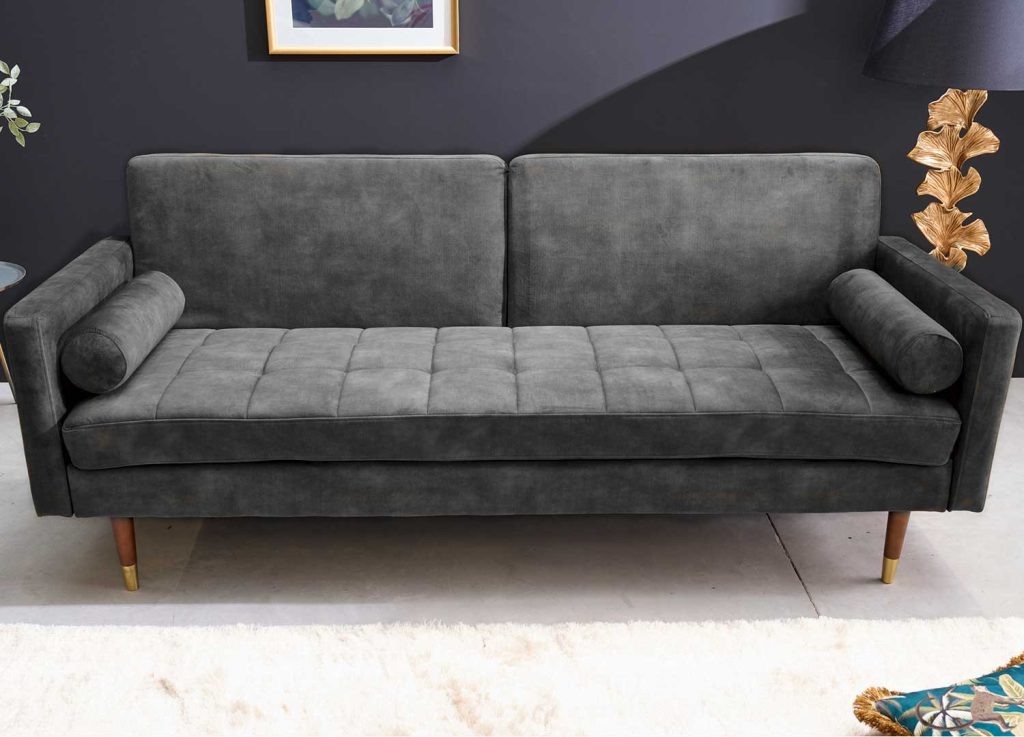 Canapé convertible 3 places velours gris