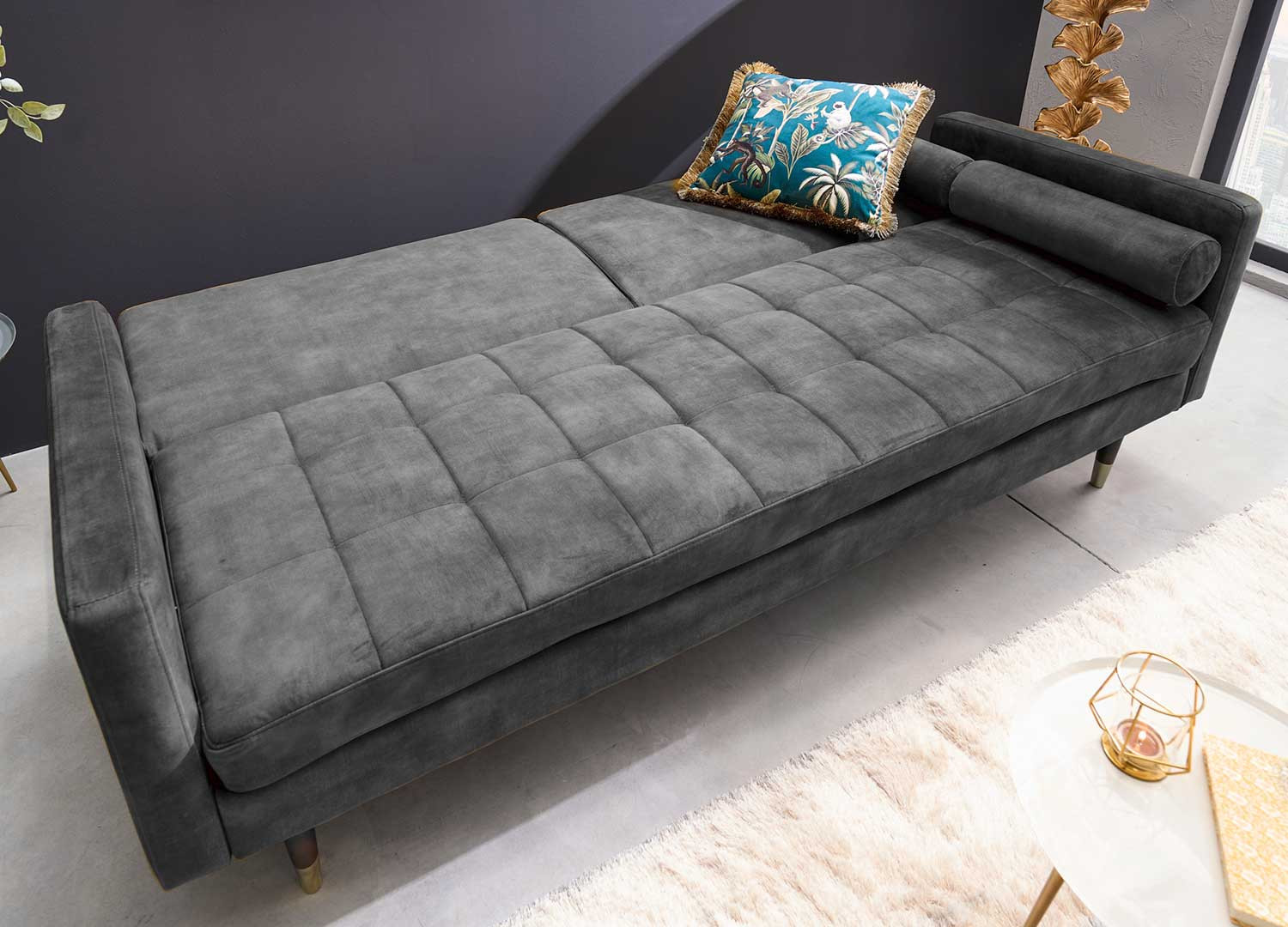 Canapé convertible 3 places velours gris