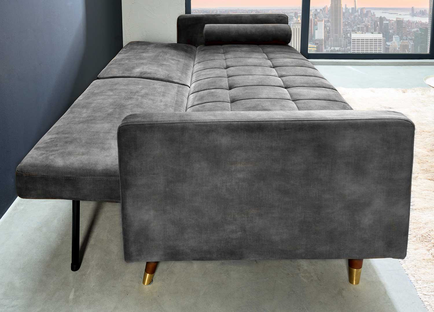 Canapé convertible 3 places velours gris