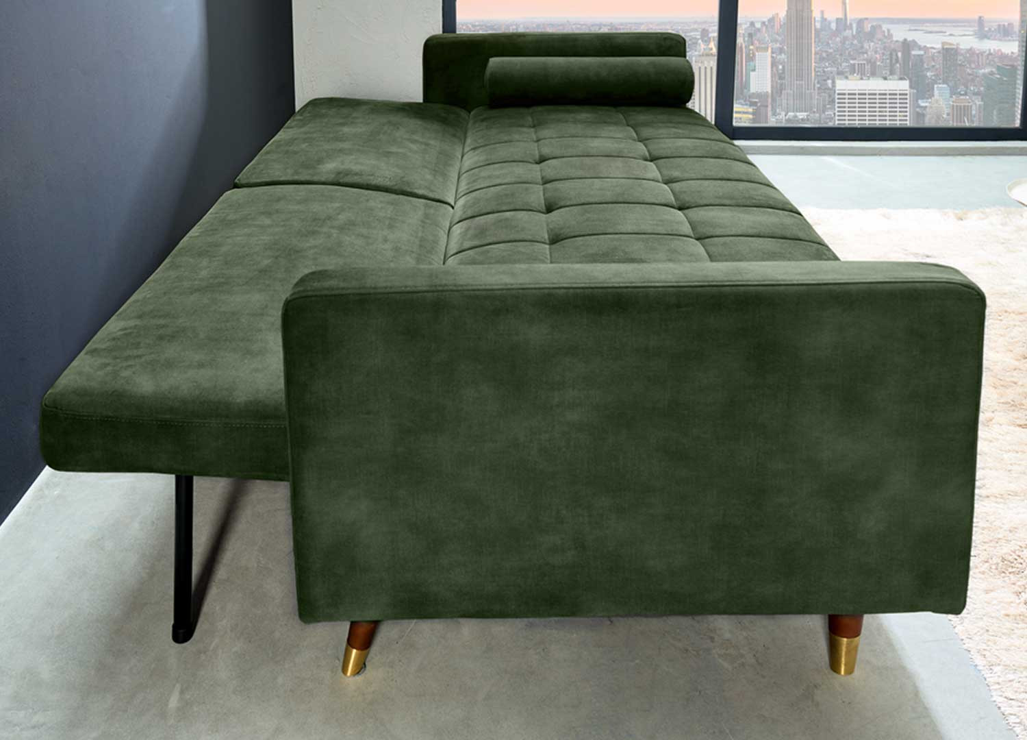 Canapé convertible 3 places velours vert
