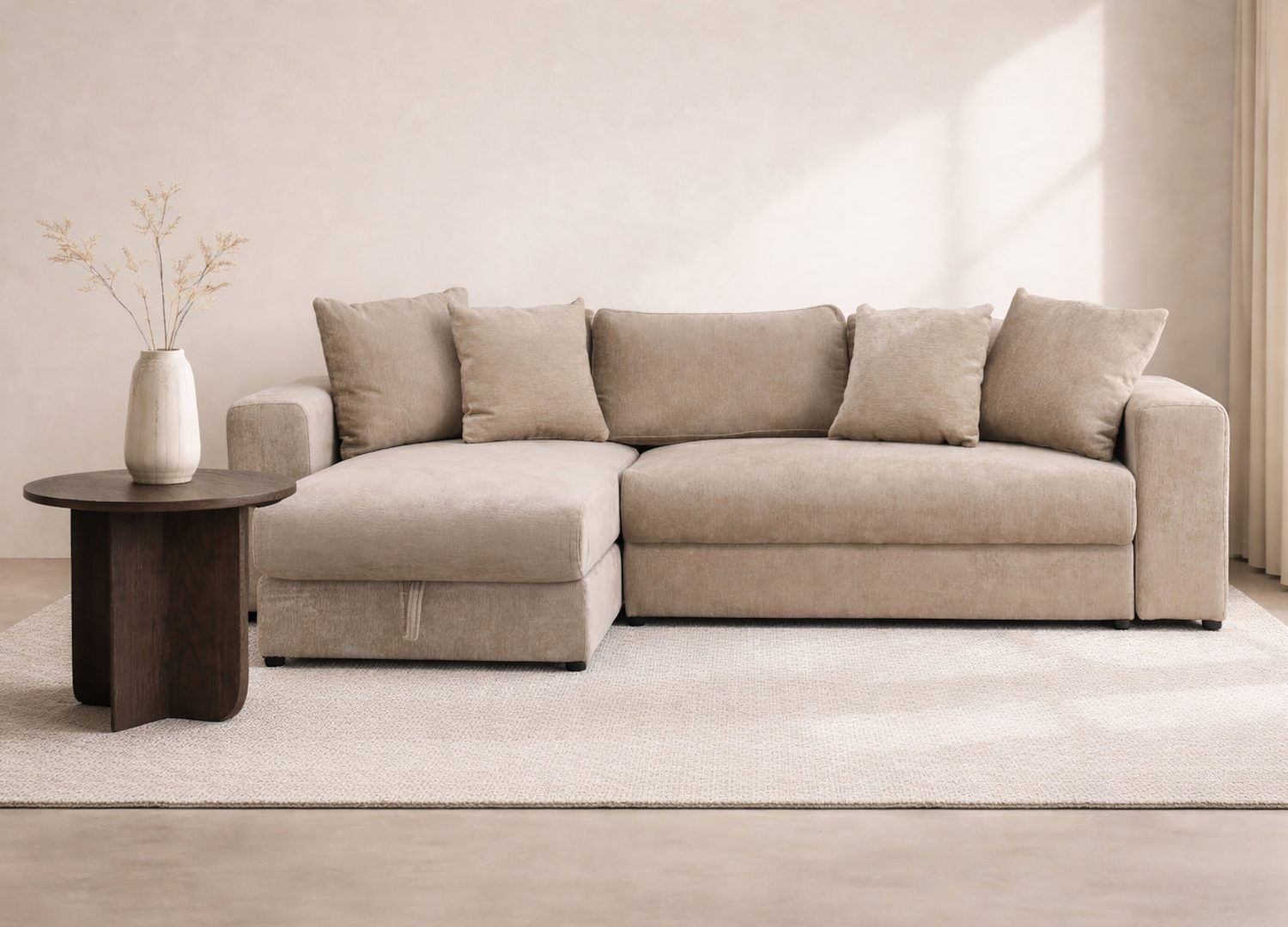 Canapé convertible Bellman tissu beige 250 cm mis en scène dans un salon