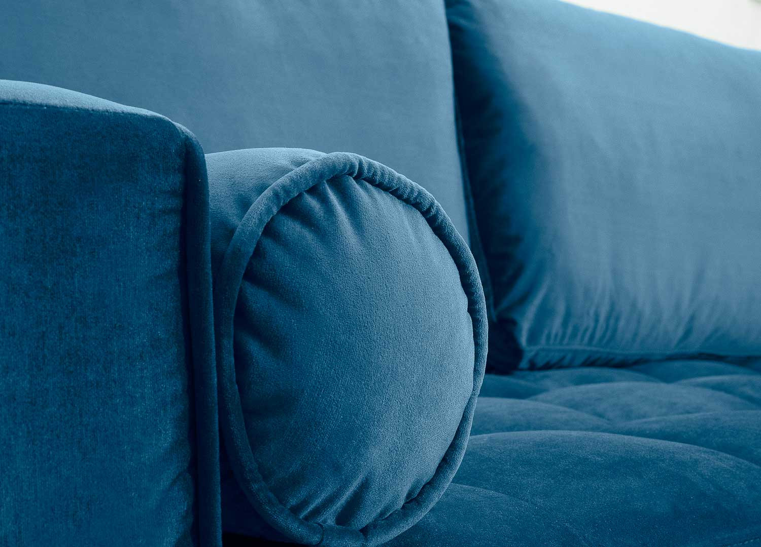 Canapé d'angle velours bleu canard 260 cm Anatole