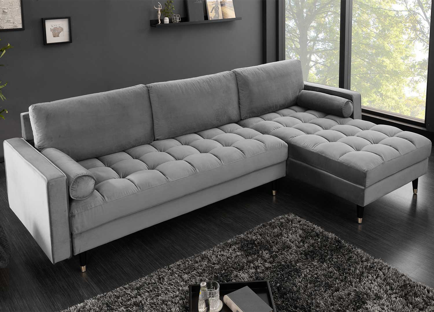 Canapé d'angle velours gris 260 cm Anatole