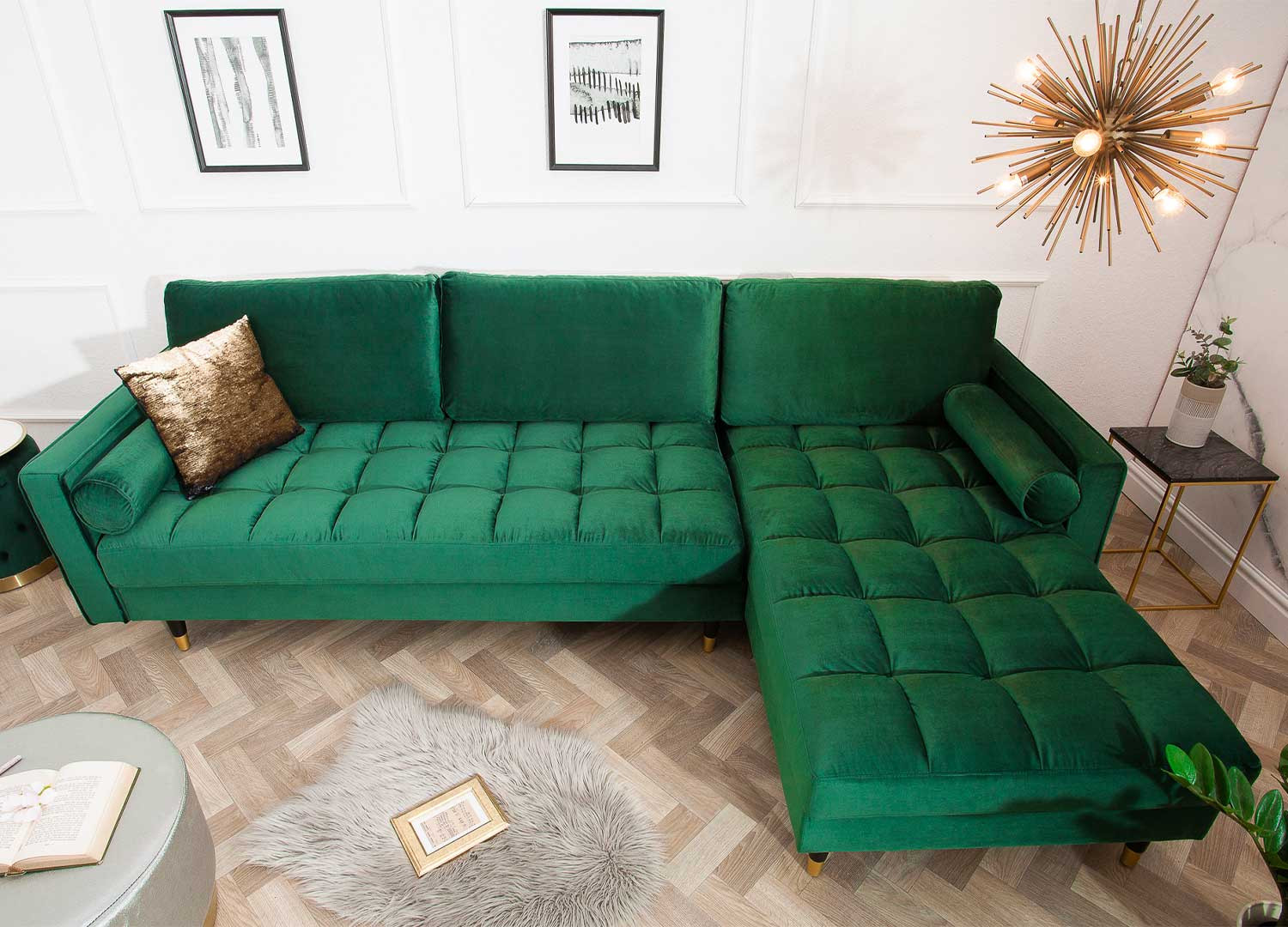 Canapé d'angle velours vert 260 cm Anatole