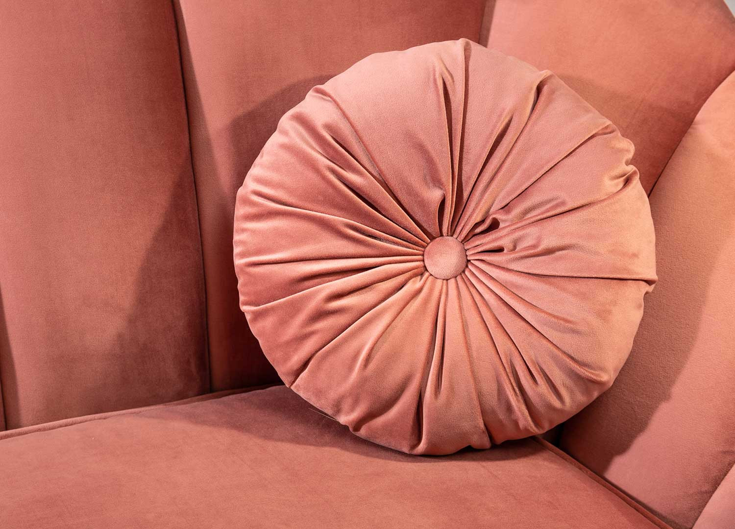 Canapé rétro 3 places velours rose 220 cm
