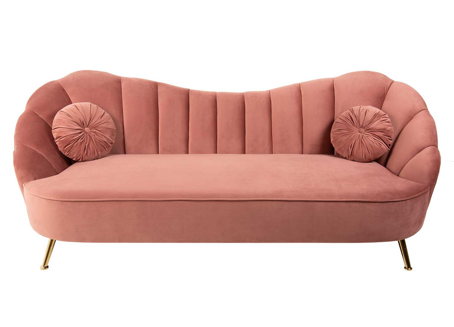 Canapé rétro 3 places velours rose 220 cm
