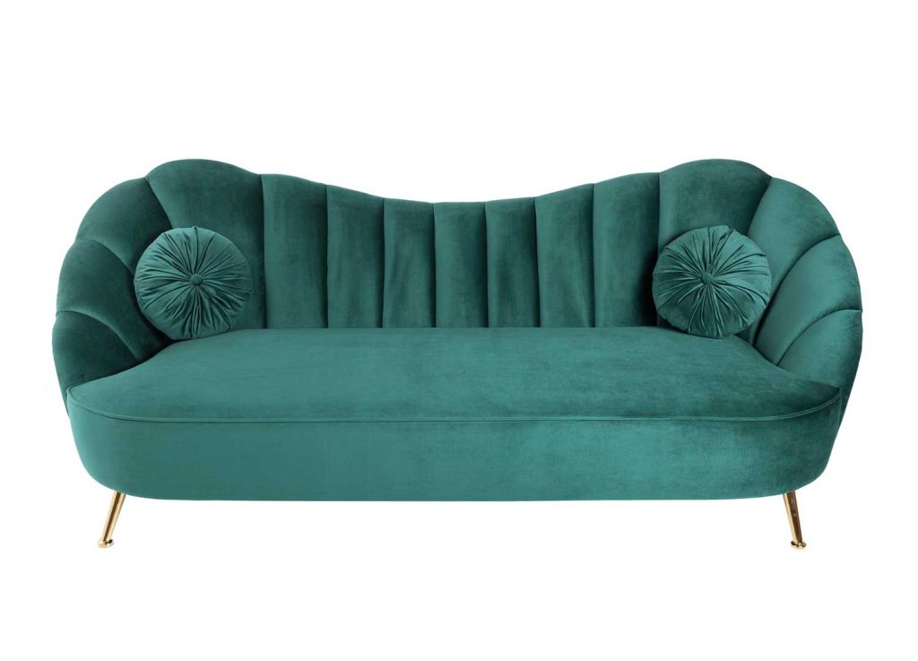 Canapé rétro 3 places velours turquoise 220 cm