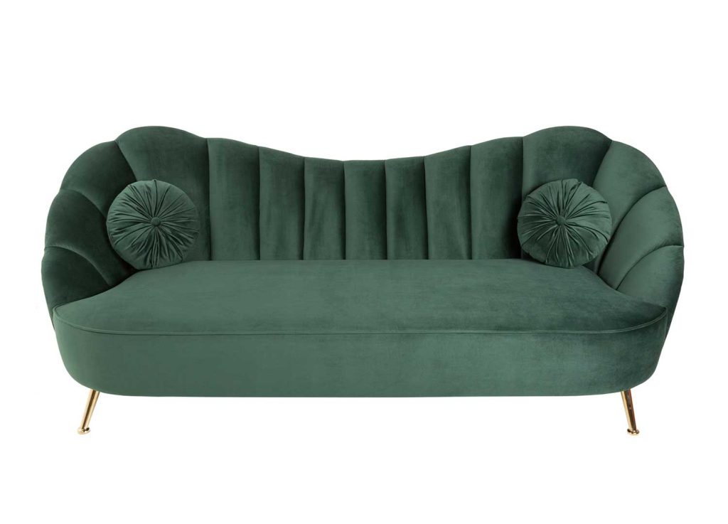 Canapé rétro 3 places velours vert bouteille 220 cm