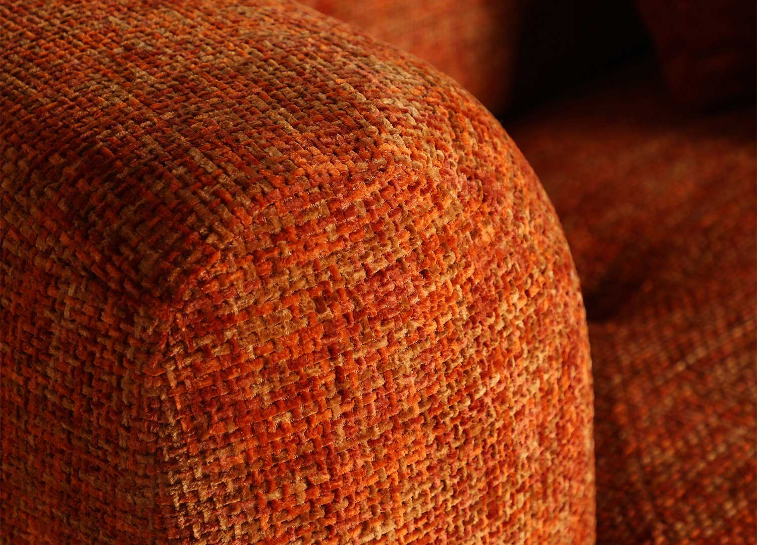 Canapé tissu orange moderne rétro 215 cm Freja
