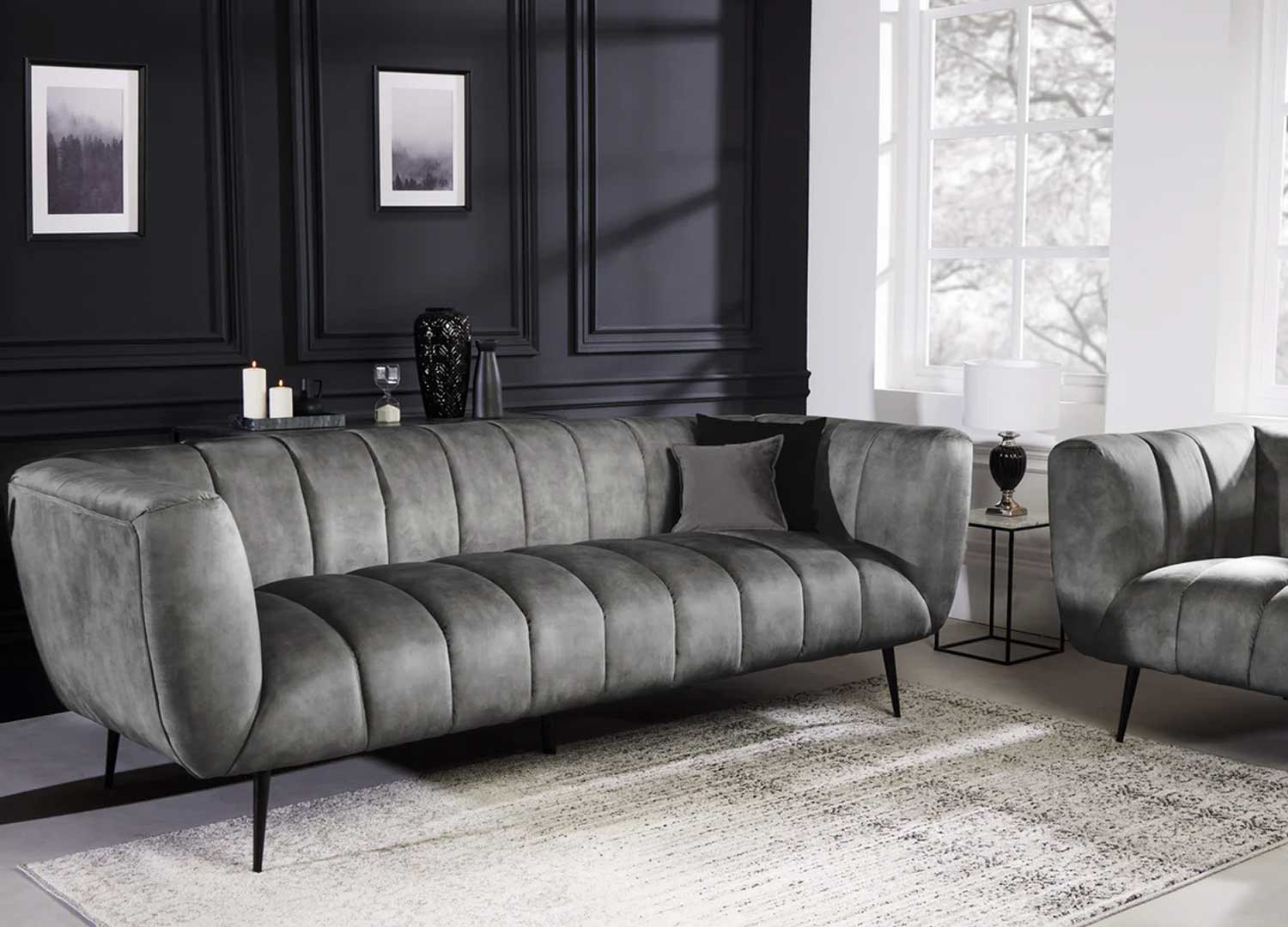 Canapé tissu velours gris Empire