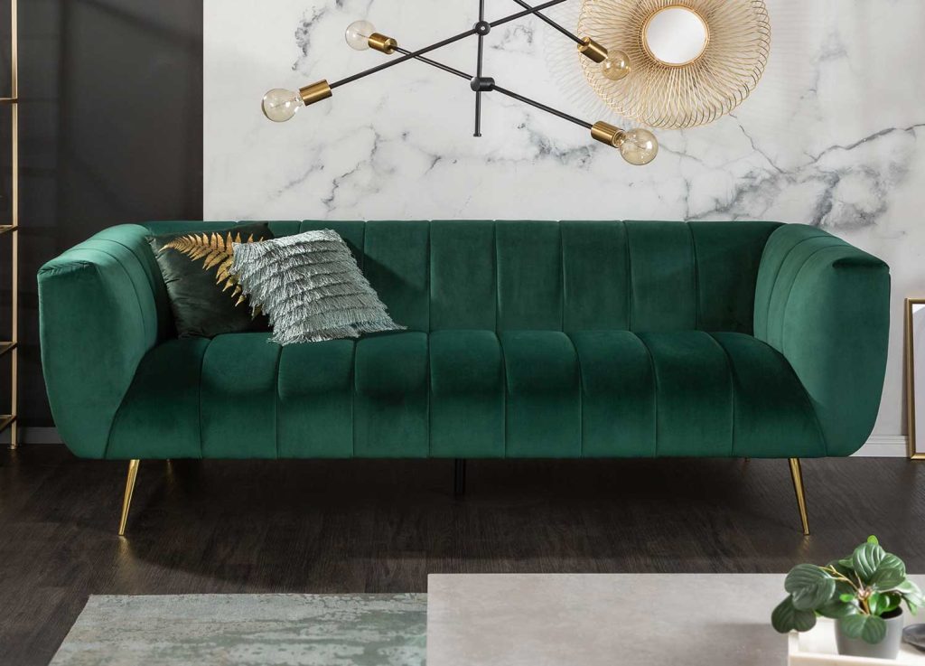 Canapé tissu velours matelassé vert émeraude Empire