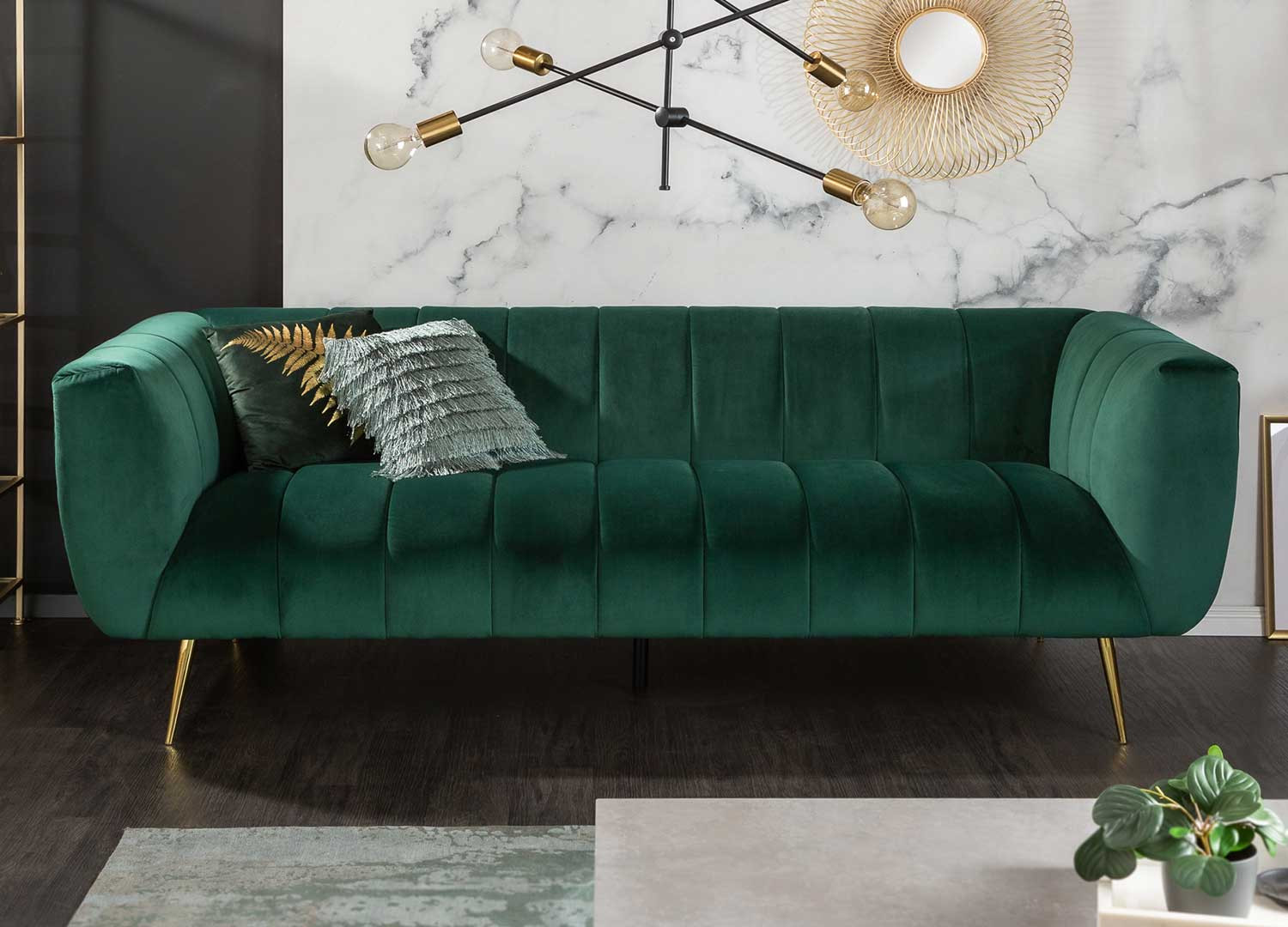 Canapé tissu velours matelassé vert émeraude