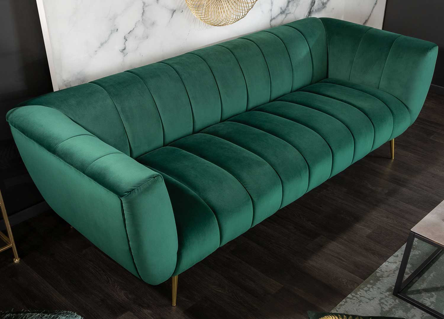 Canapé tissu velours matelassé vert émeraude