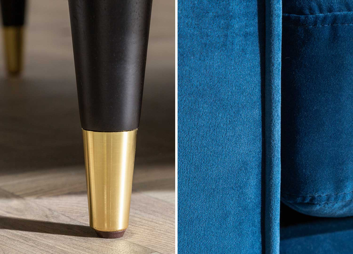 Canapé velours bleu 3 places 220 cm