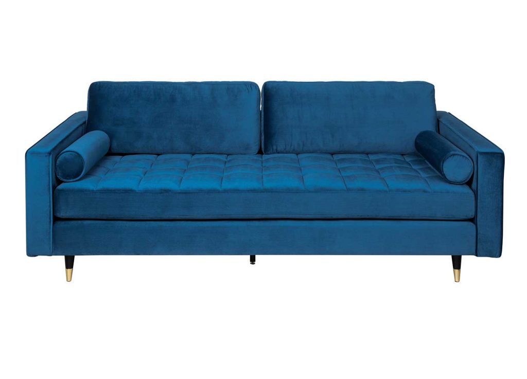 Canapé velours bleu 3 places 220 cm