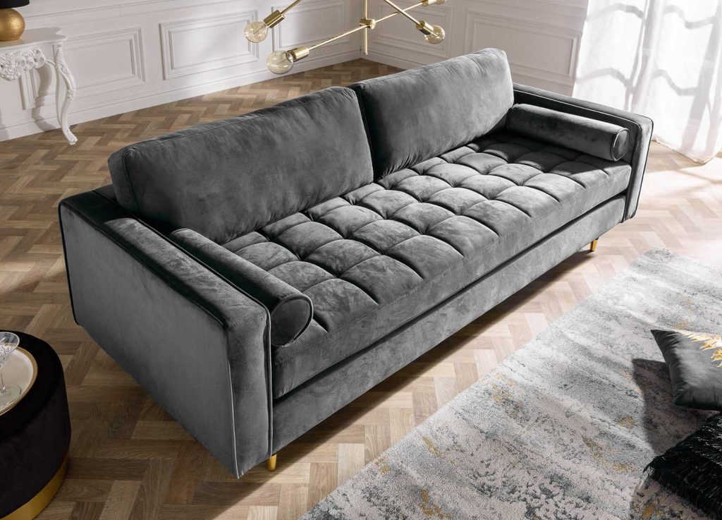 Canapé velours gris 3 places 220 cm