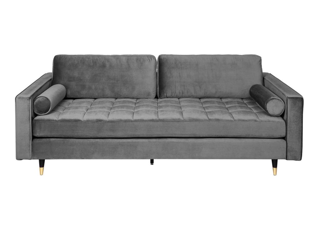 Canapé velours gris 3 places 220 cm