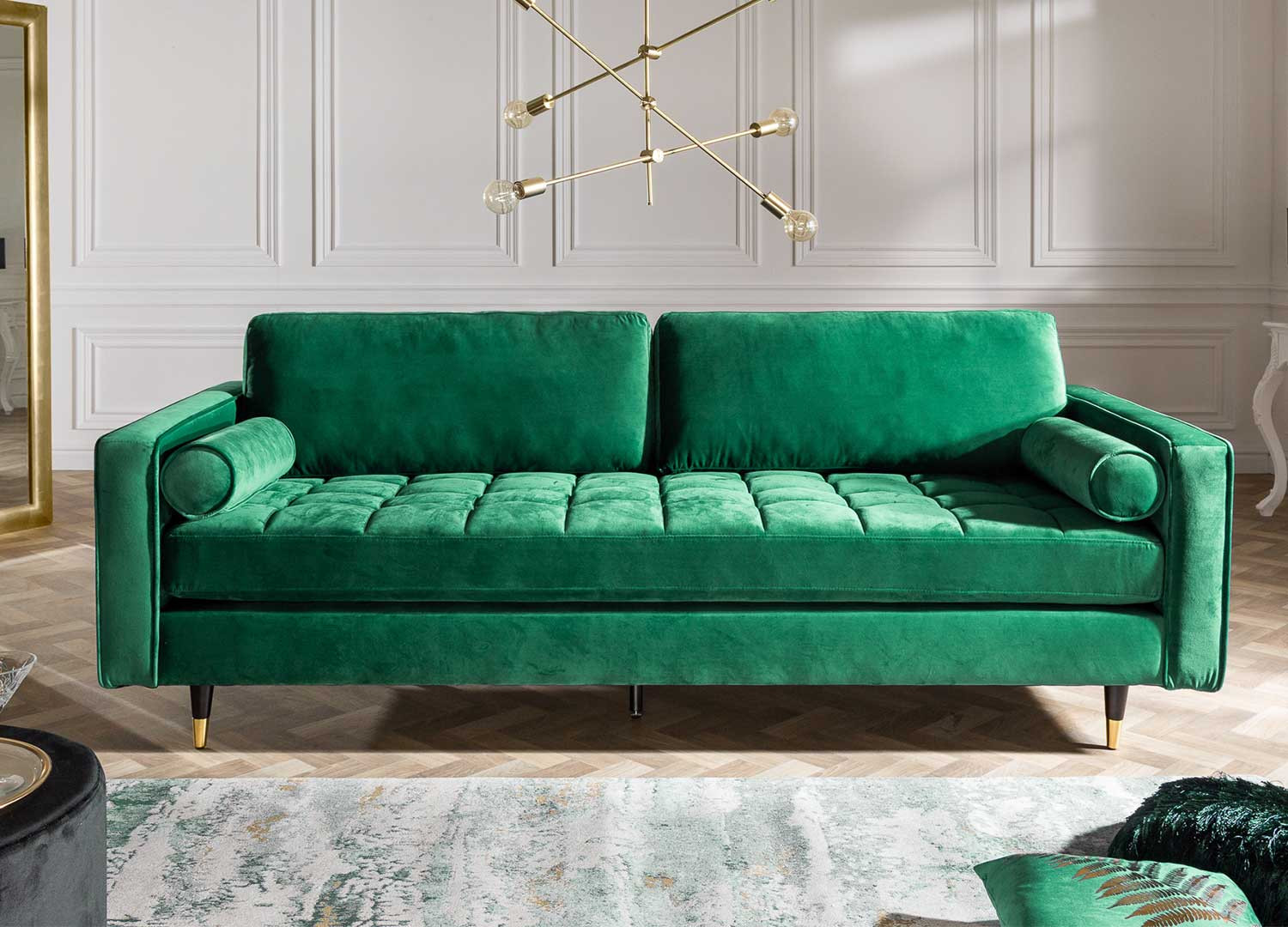 Canapé velours vert émeraude 3 places 220 cm
