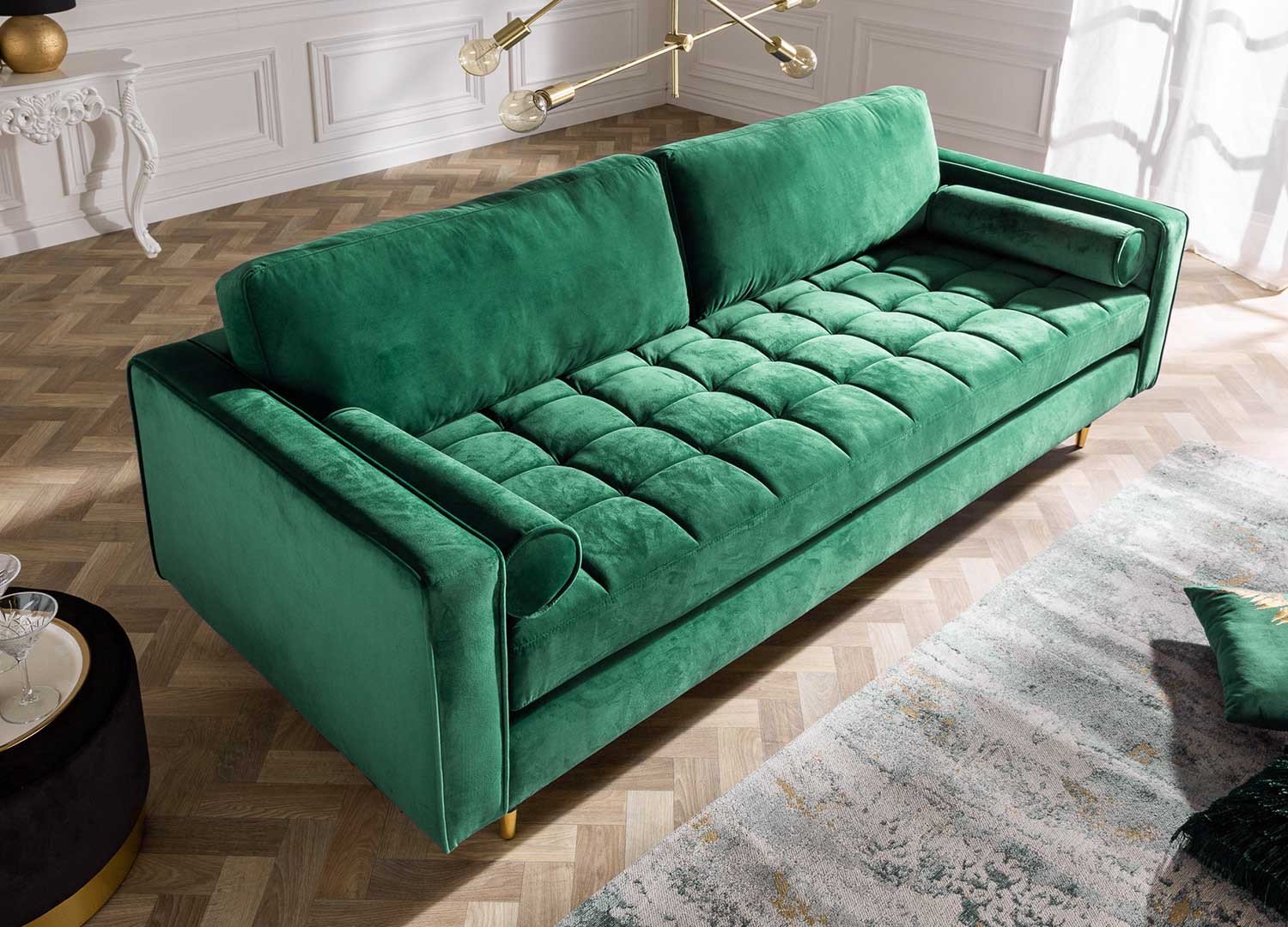 Canapé velours vert émeraude 3 places 220 cm