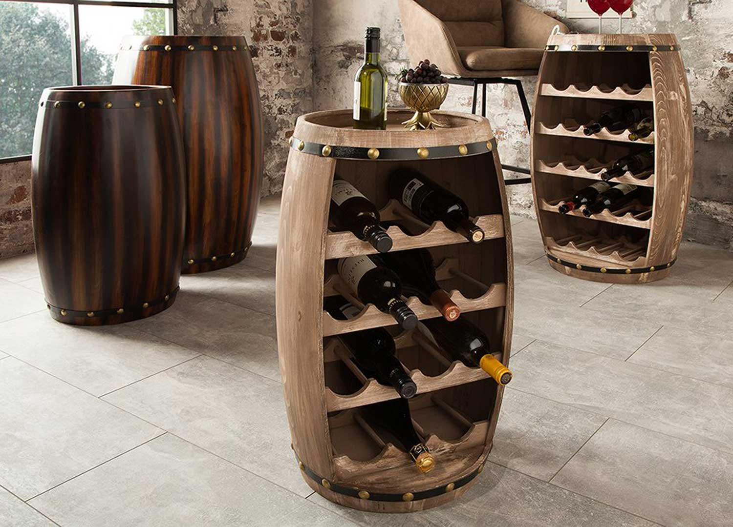 Casier à vin fût de tonneau en sapin 14 bouteilles