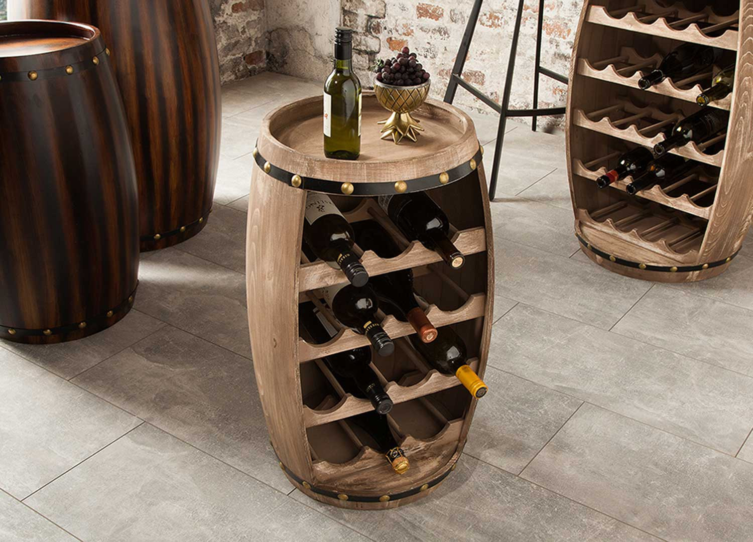 Casier à vin fût de tonneau en sapin 14 bouteilles
