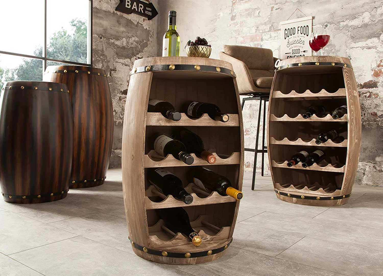 Casier à vin fût de tonneau en sapin 14 bouteilles