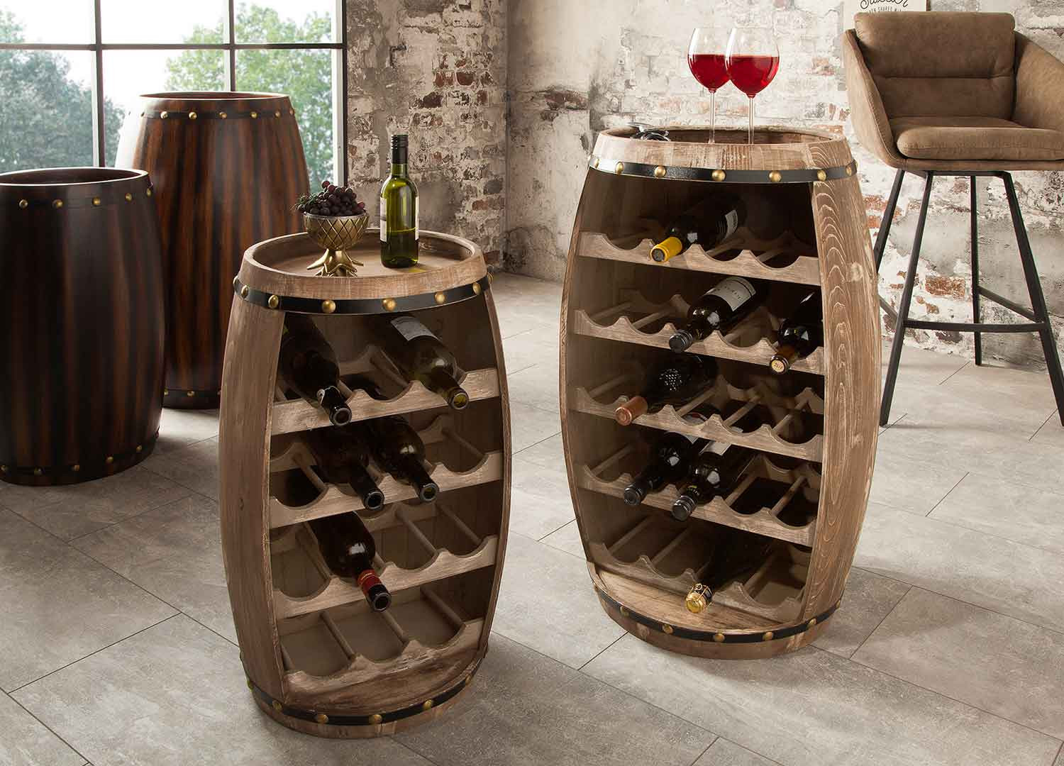Casier à vin fût de tonneau en sapin 14 bouteilles