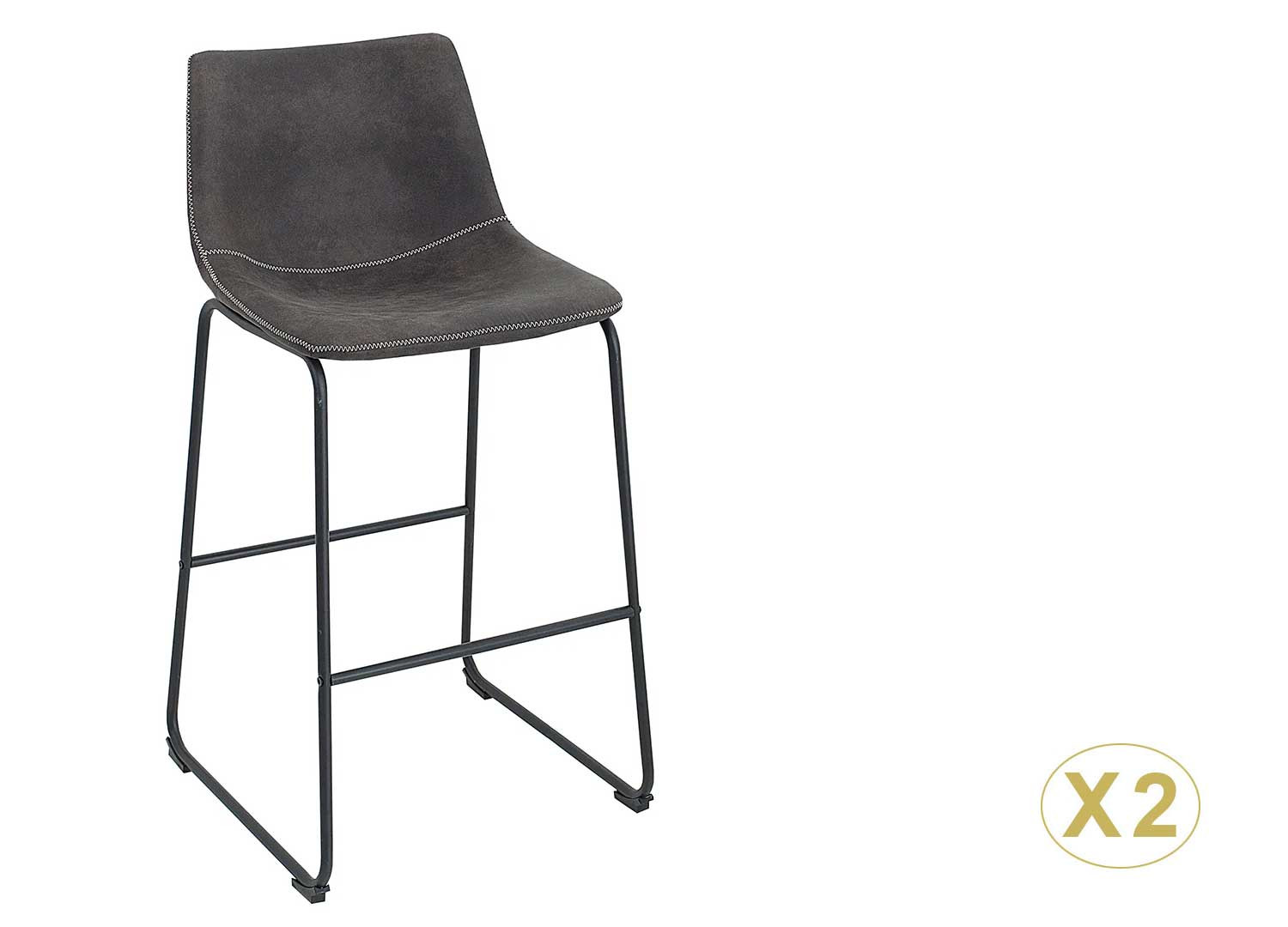 Chaise de bar microfibre grise et métal noir Sharon