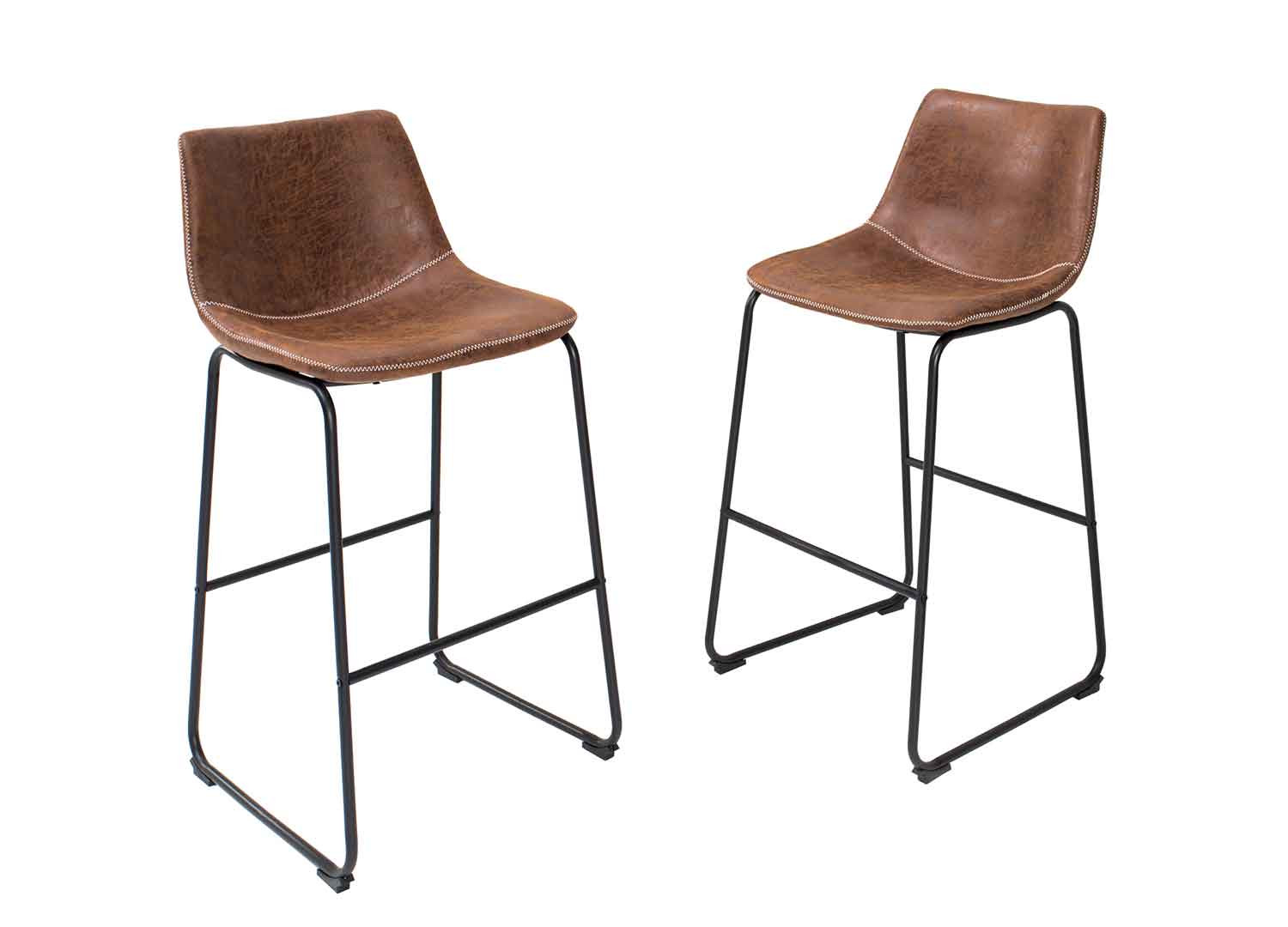 Chaise de bar microfibre marron vintage et métal noir Sharon