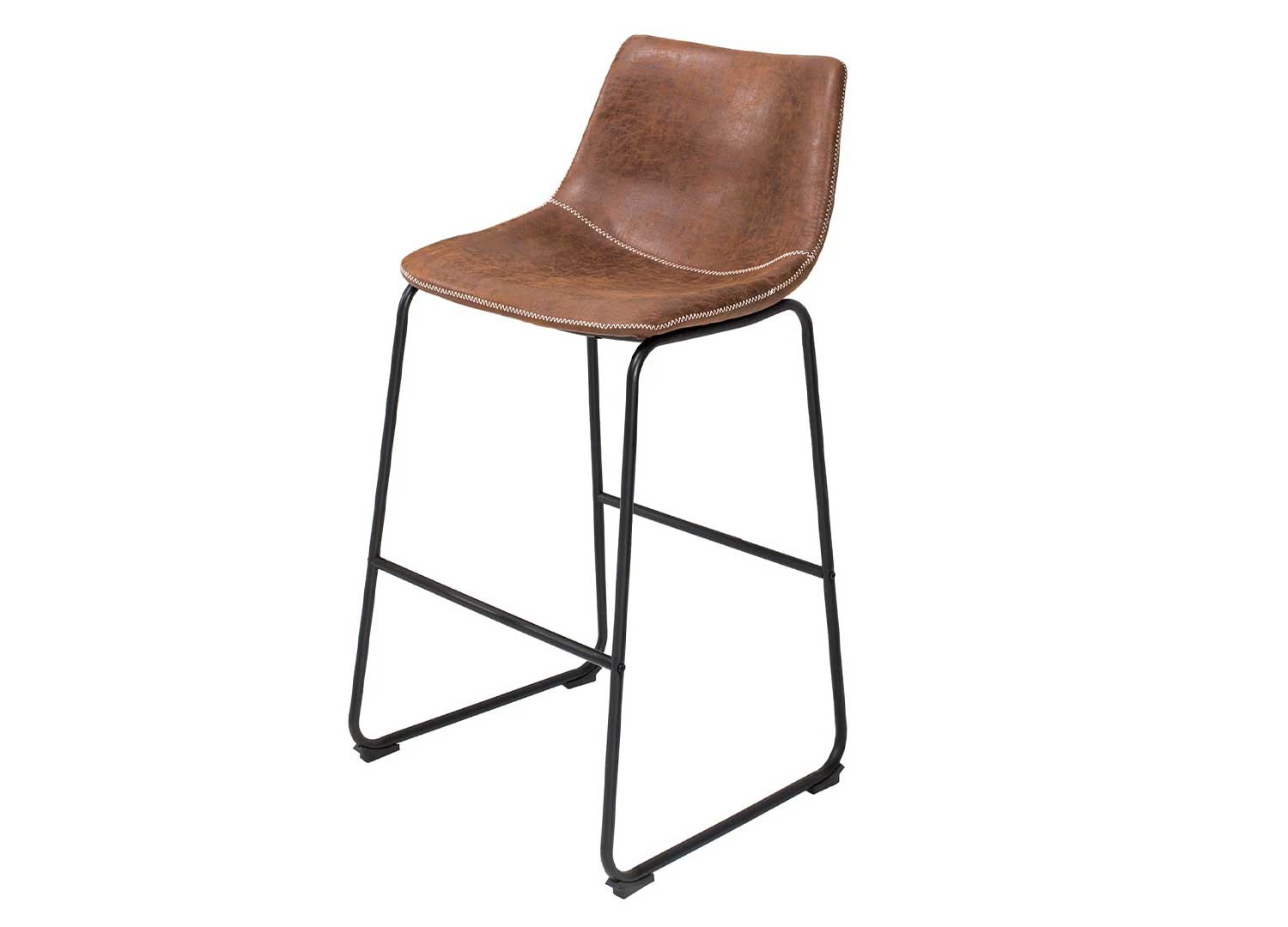 Chaise de bar microfibre marron vintage et métal noir Sharon